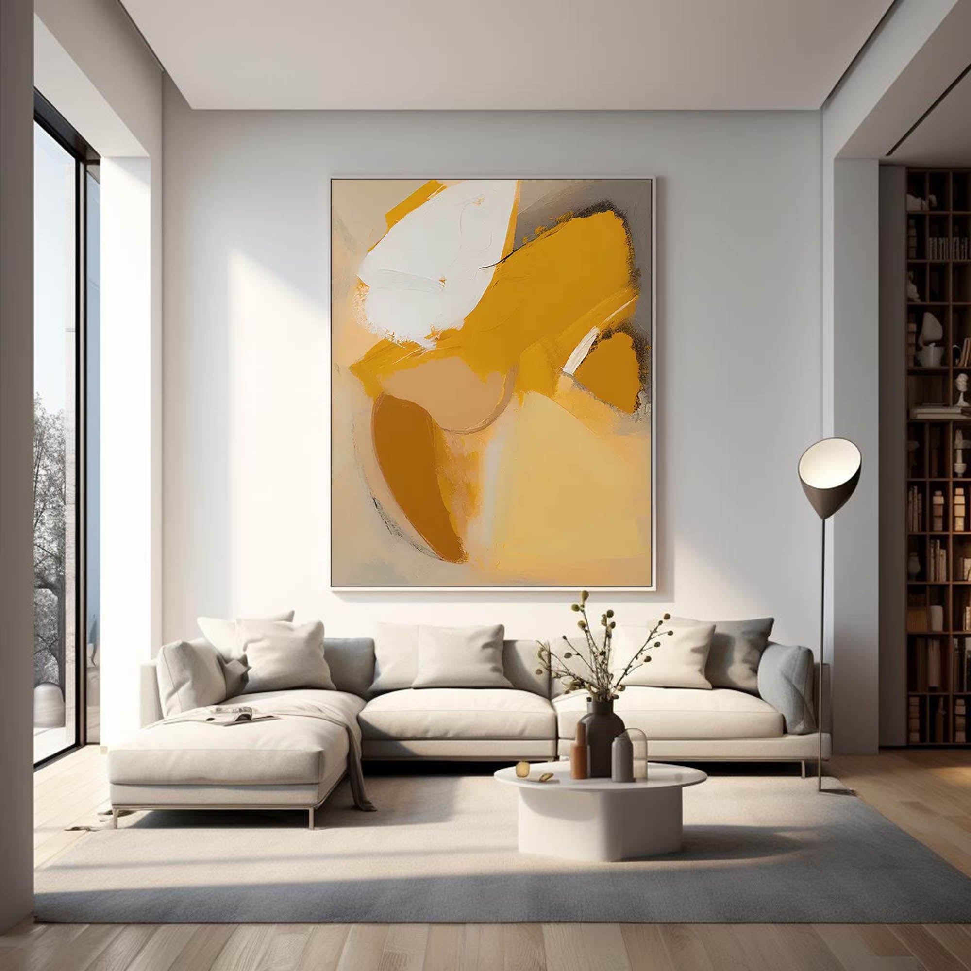 Warm colors Abstract Oil Painting On Canvas Large Original Painting Grey And Yellow Modern Wall Art For Living Room