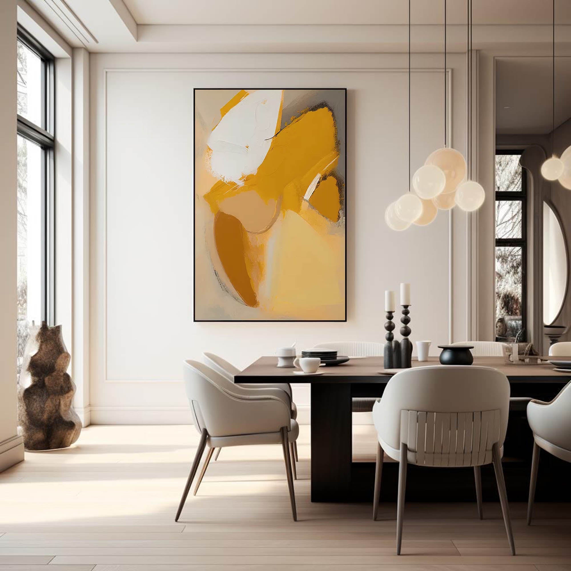 Warm colors Abstract Oil Painting On Canvas Large Original Painting Grey And Yellow Modern Wall Art For Living Room
