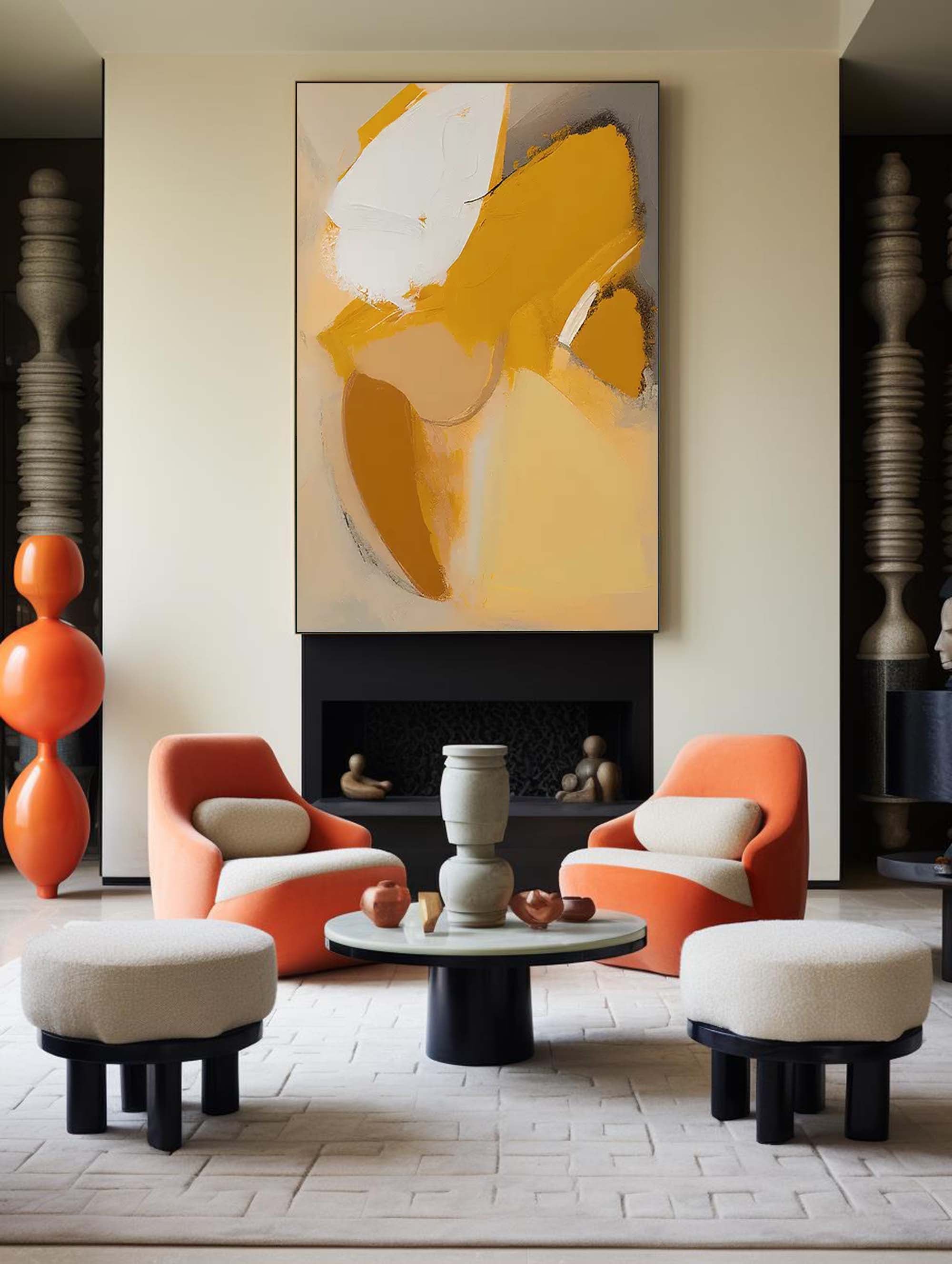 Warm colors Abstract Oil Painting On Canvas Large Original Painting Grey And Yellow Modern Wall Art For Living Room