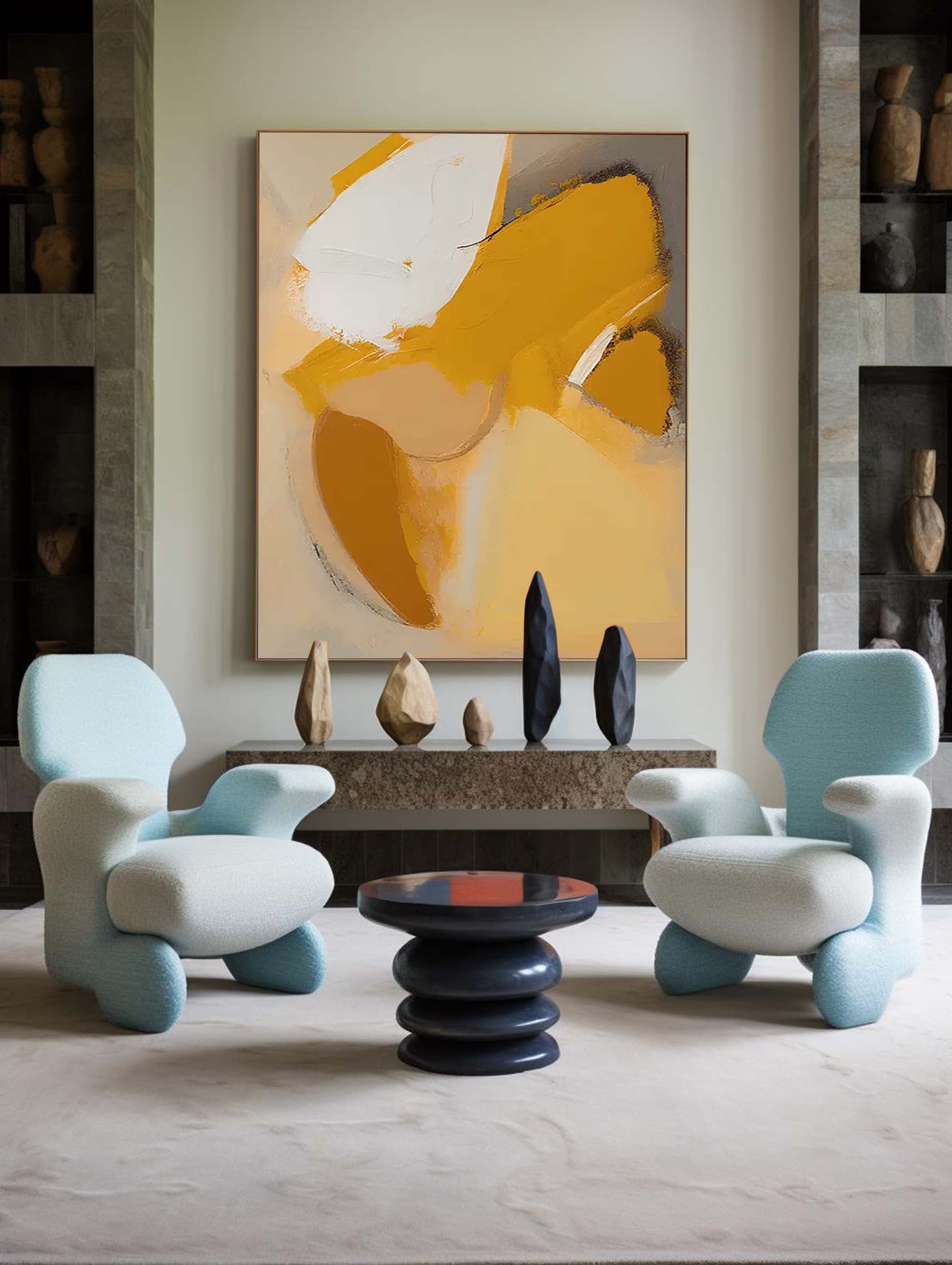 Warm colors Abstract Oil Painting On Canvas Large Original Painting Grey And Yellow Modern Wall Art For Living Room
