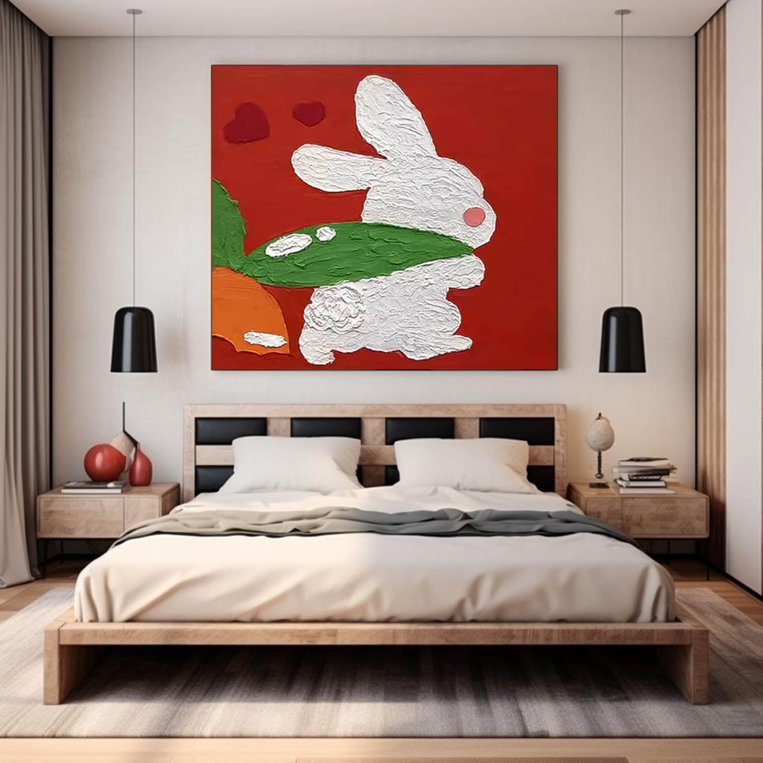 Modern Rabbit Canvas Oil Painting Original Impressionist Bunny Wall Art Large Animal Artwork Home Decor