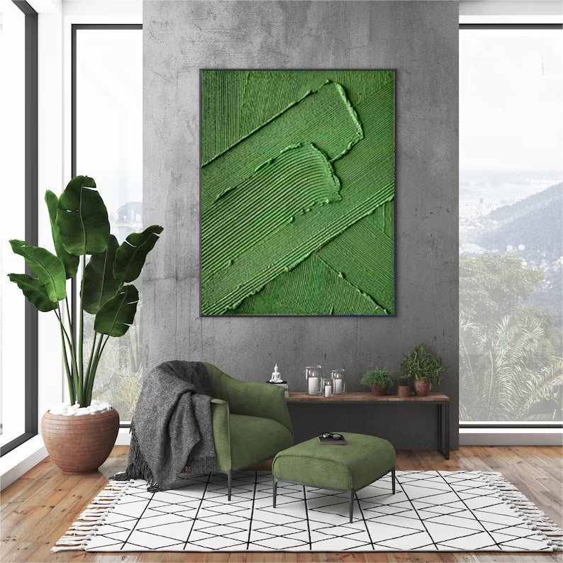 Green Texture Minimalist Oil Painting On Canvas Large Abstract acrylic painting Original Wall Art For Living Room