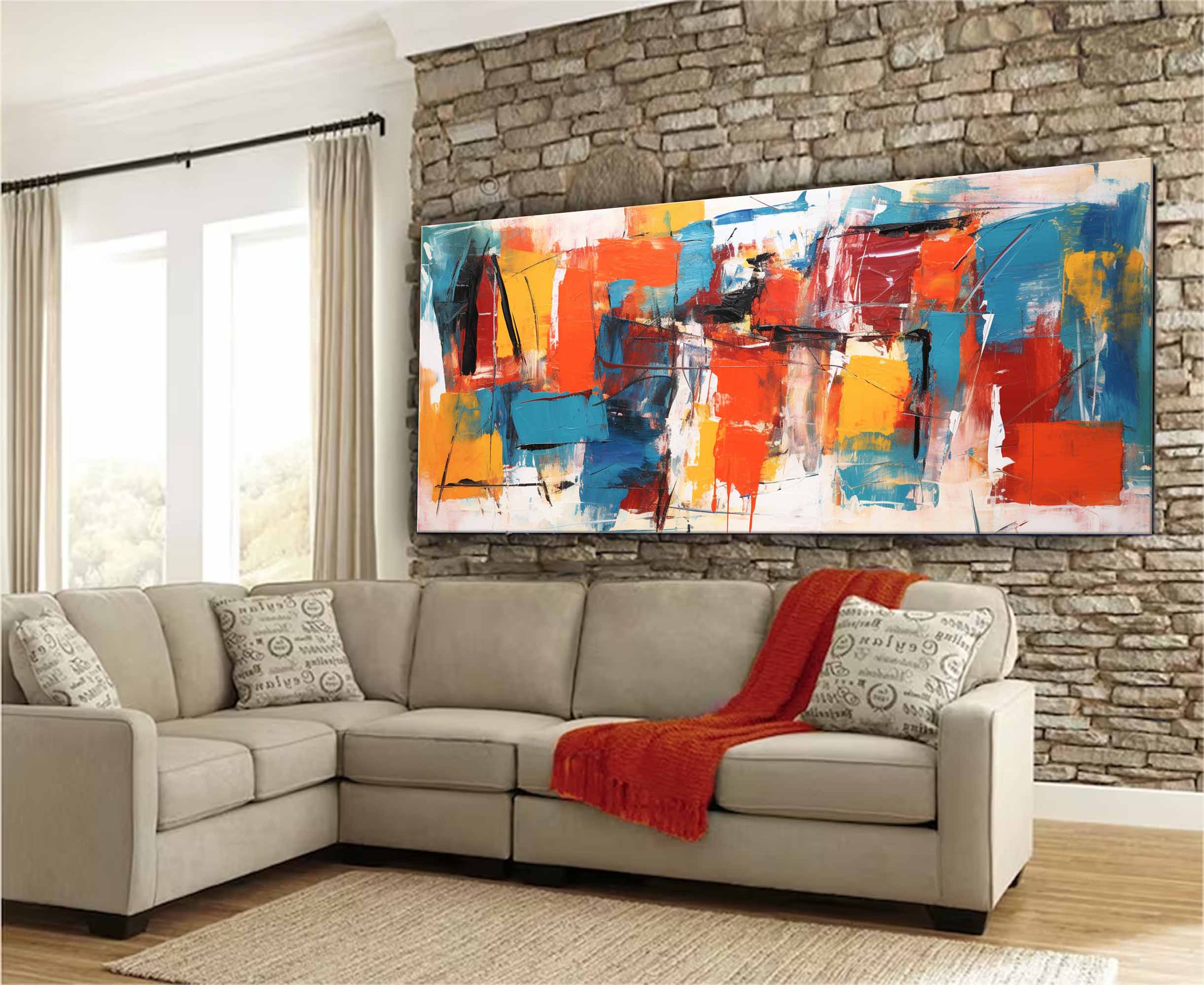 Bright Colorful Acrylic Painting Textured Original Oil Painting On Canvas Large Modern Abstract Urban Living Room Wall Art