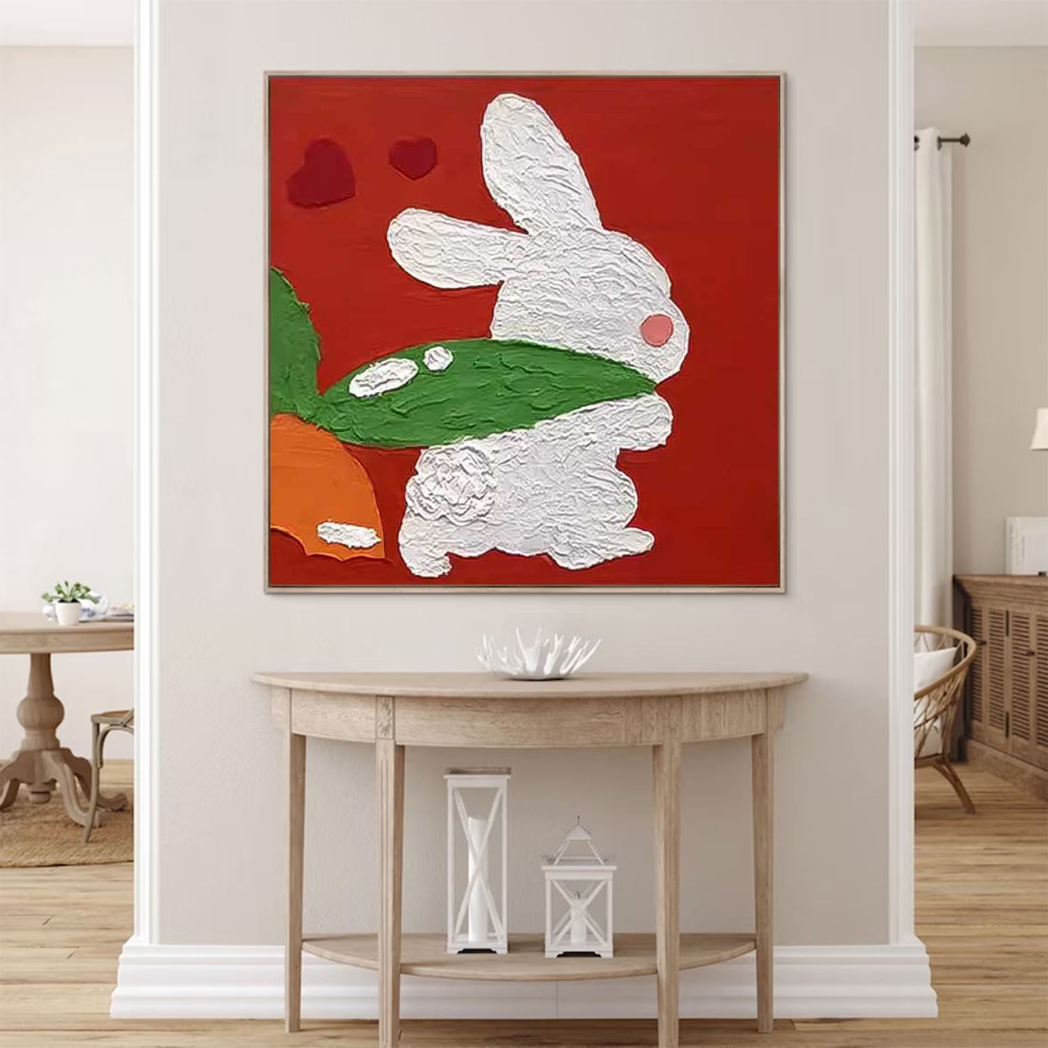 Modern Rabbit Canvas Oil Painting Original Impressionist Bunny Wall Art Large Animal Artwork Home Decor