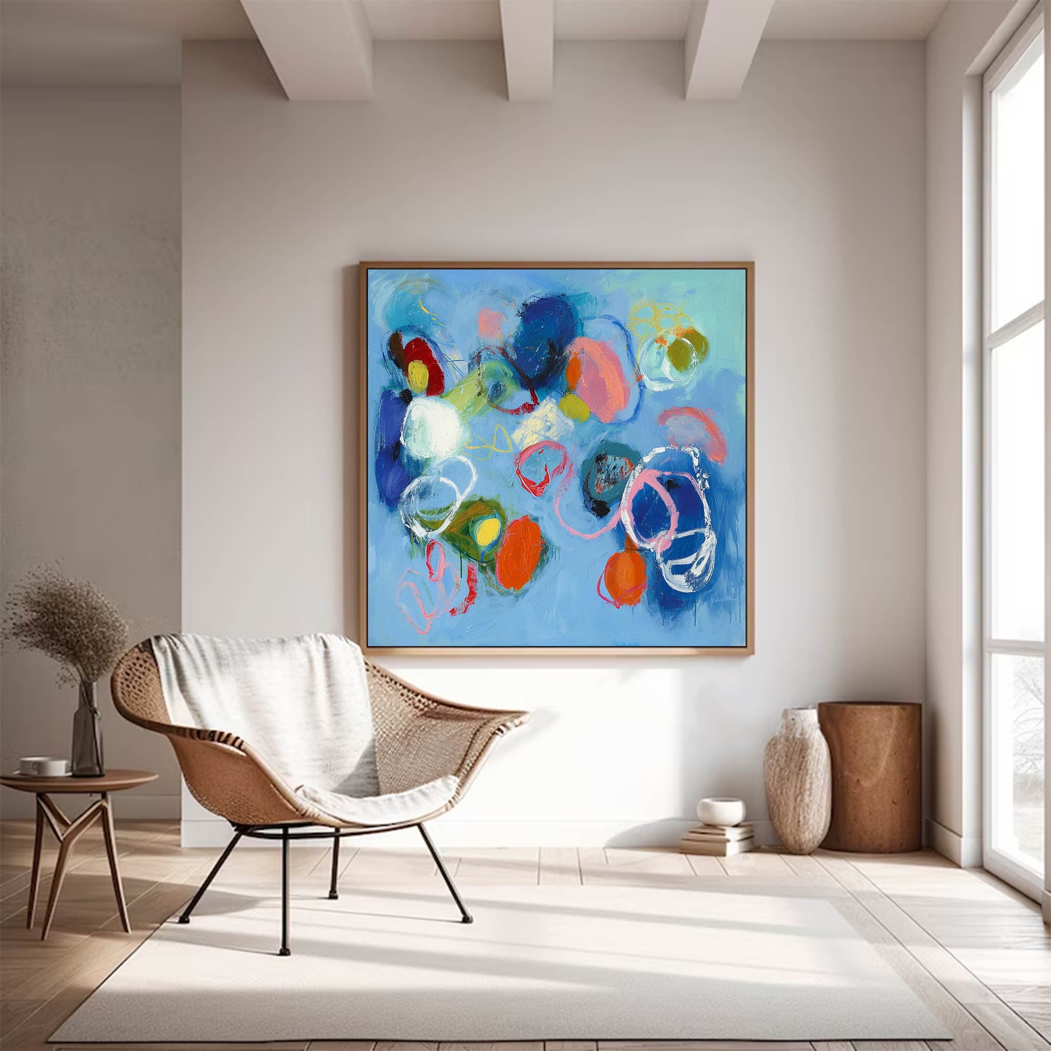 Blue Square Abstract Texture Oil Painting Bright Coloful Large Acrylic Painting Canvas Original Modern Wall Art For Living Room