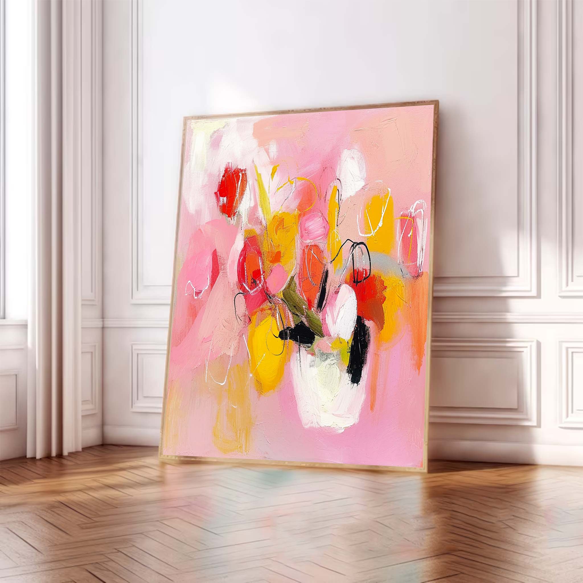 Square Abstract Graffiti Oil Painting Bright Pink Large Acrylic Painting Canvas Original Modern Wall Art For Living Room