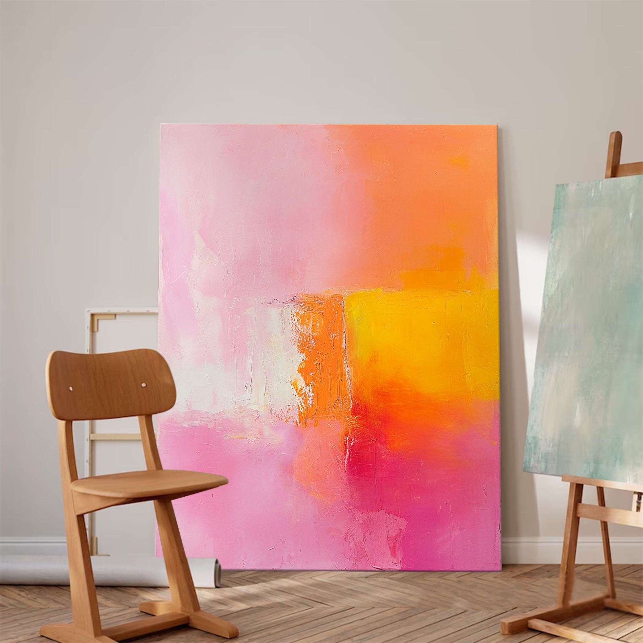 Pink And Yellow Modern Quality Large Art Famous Abstract Artwork Original Oil Painting On Canvas Home Decor
