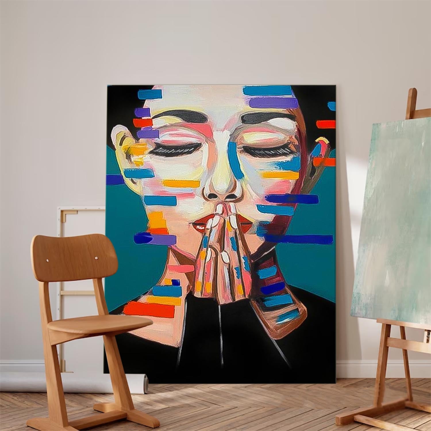 Lady Wall Art Woman Face Figurative Original Beautiful Girl Painting Canvas Texture Portrait Large Beauty Fashion Home Decor