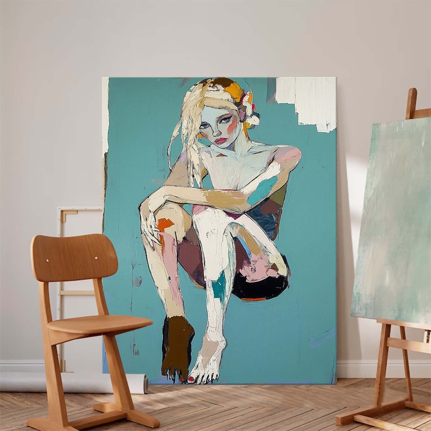 Woman Artwork Large Girl Portrait Painting Abstract Lady Painting Original Wall Art Framed For Living Room