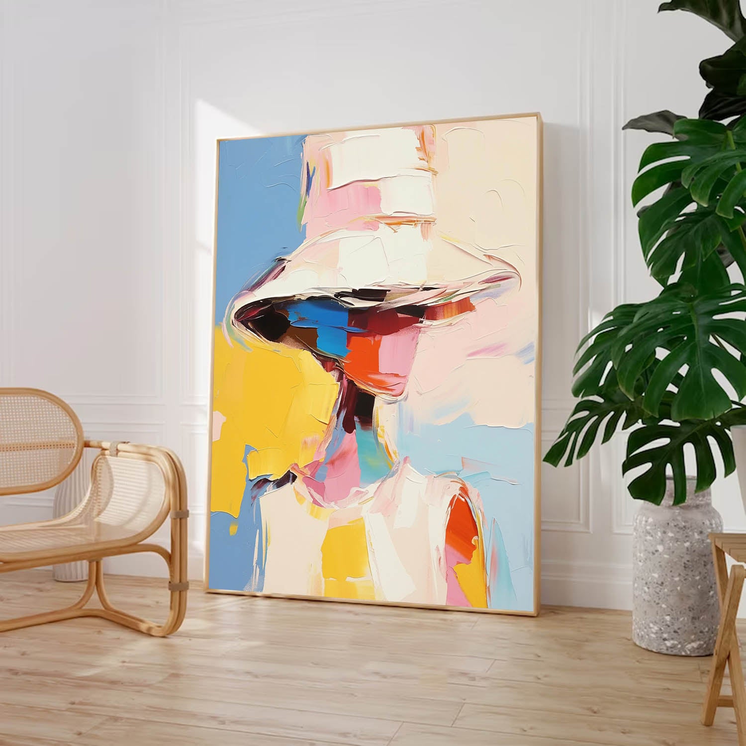 Bright Colors Texture Portrait Large Face Figurative Wall Art Original Painting Canvas For Living Room