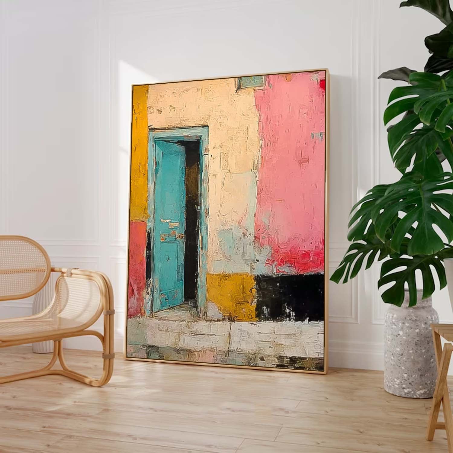 Abstract Acrylic painting Large Architectural Door Painting Framed Original Vibrant Doorway Wall Art