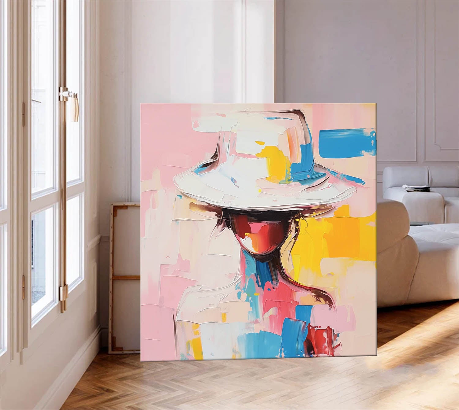 Vibrant Colors Texture Portrait Large Wall Art Original Beautiful Painting Canvas Face Figurative Fashion Home Decor