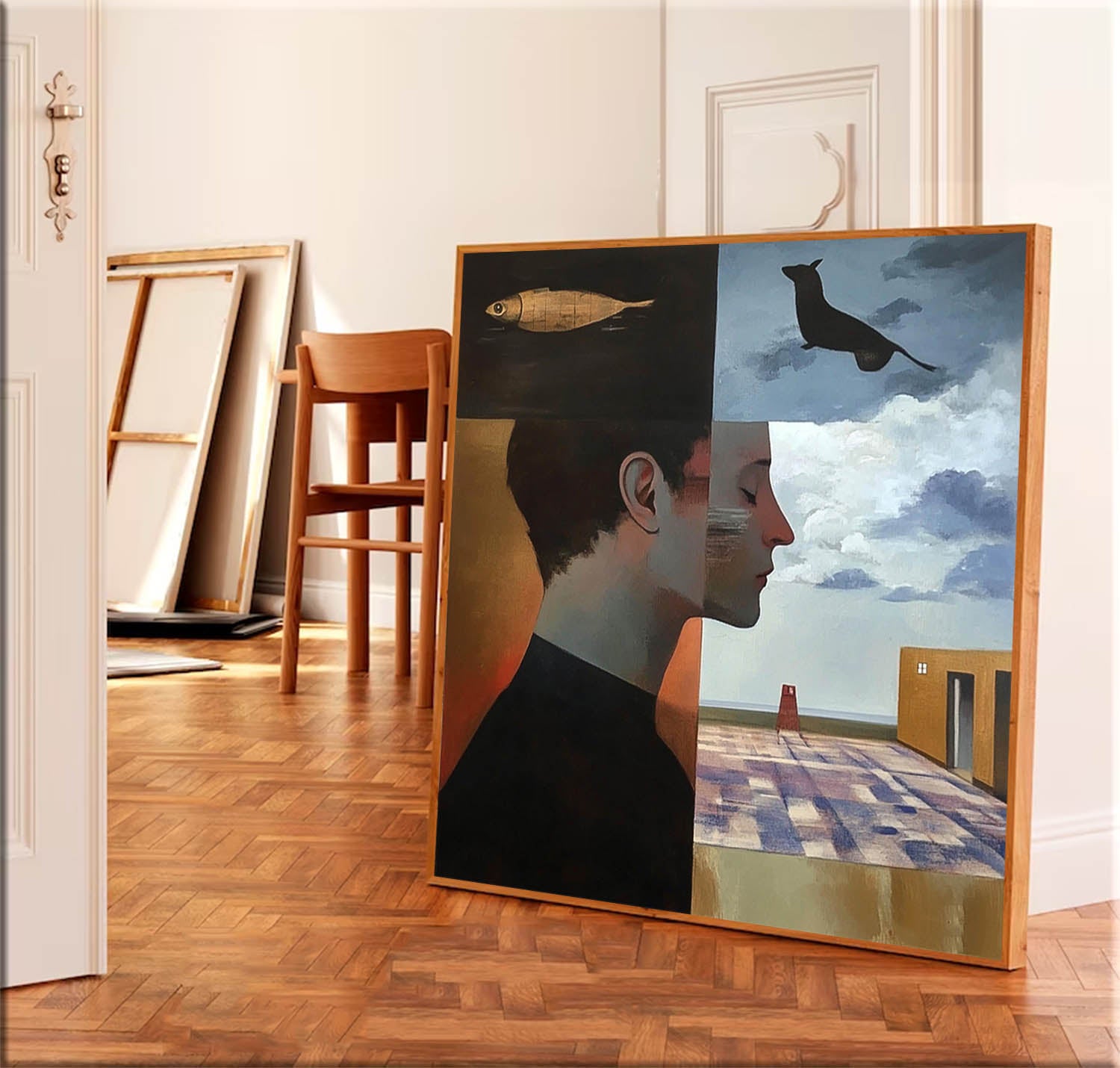 Origina Figure Acrylic Painting Canvas Colorful Animal Abstract Wall Art Square Large Portrait Artwork