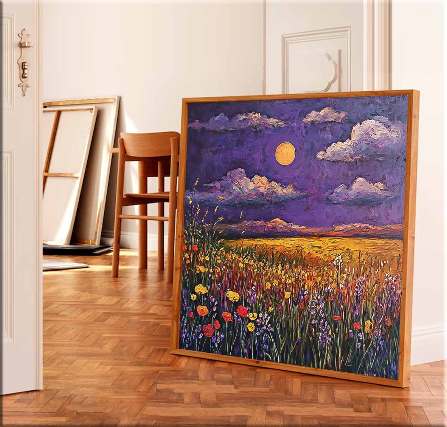 Abstract Purple Scenery Painting Original Landscape Oil Painting Large Spring Wall Art Living Room Decor