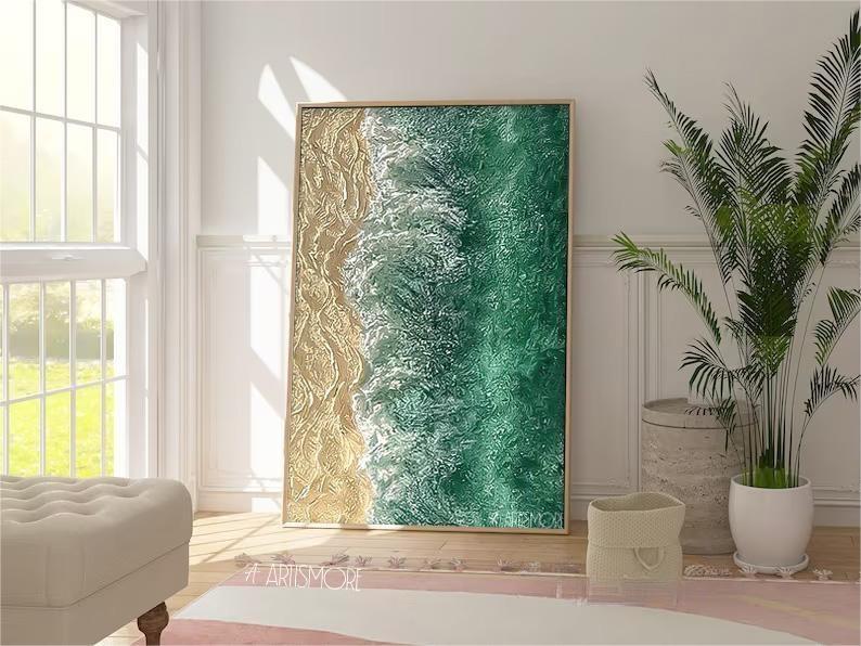 Green Texture Ocean Abstract Oil Painting Large Ocean Original Painting On Canvas Modern Wall Art Living Room Decor