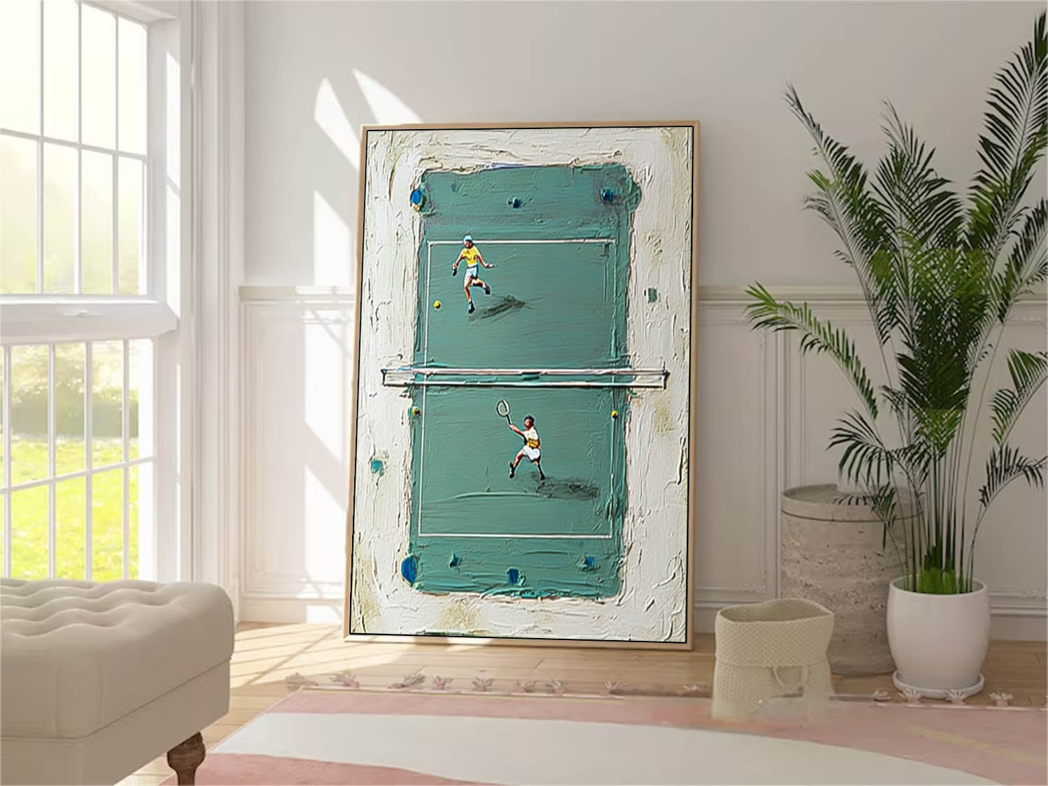 Original Green Tennis Court Oil Painting  Large Tennis Wall Art Tennis Lovers Gifts Sports Decor