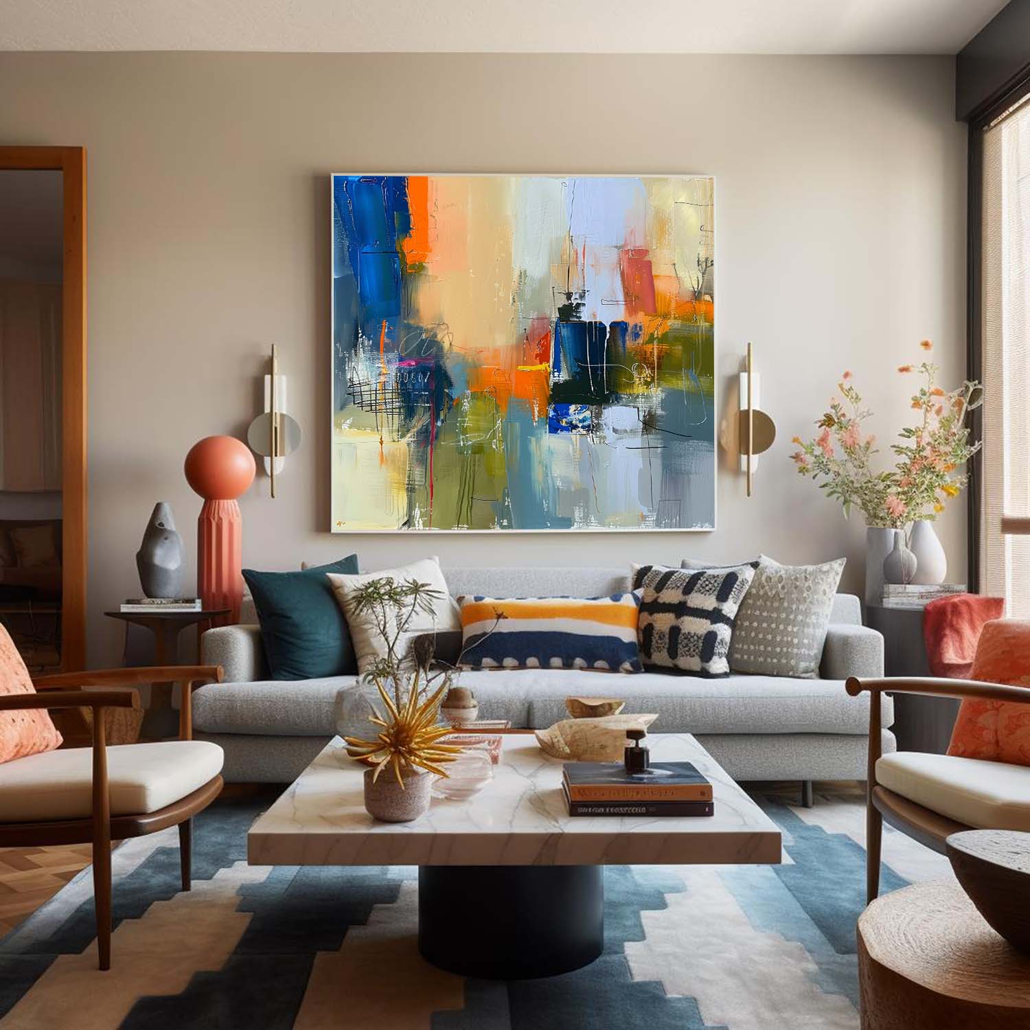Modern Textured Artwork Warm Coloeful Original Hand-painted Canvas Wall Art Large Abstract Oil Painting