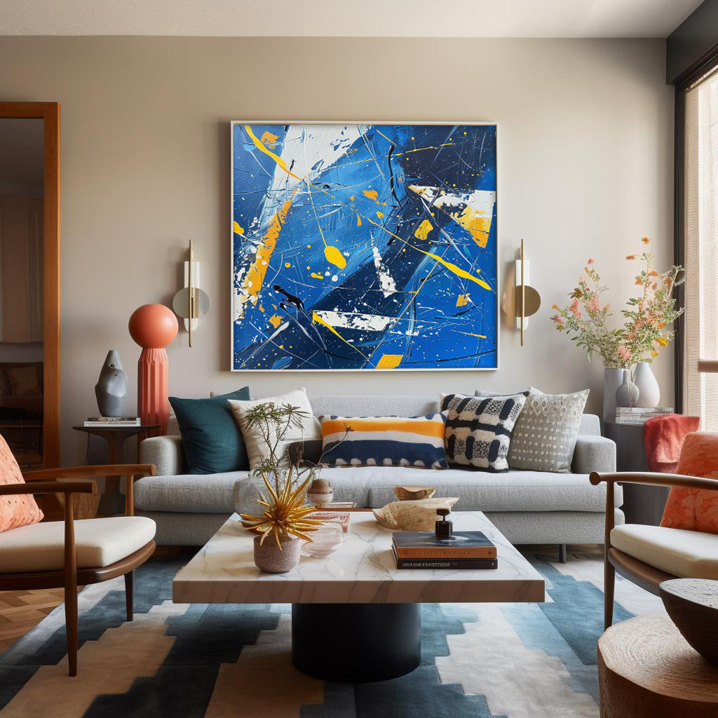 Warm Blue Square Graffiti Acrylic Painting Canvas Great scraper Abstract Art Original Painting Home Decor