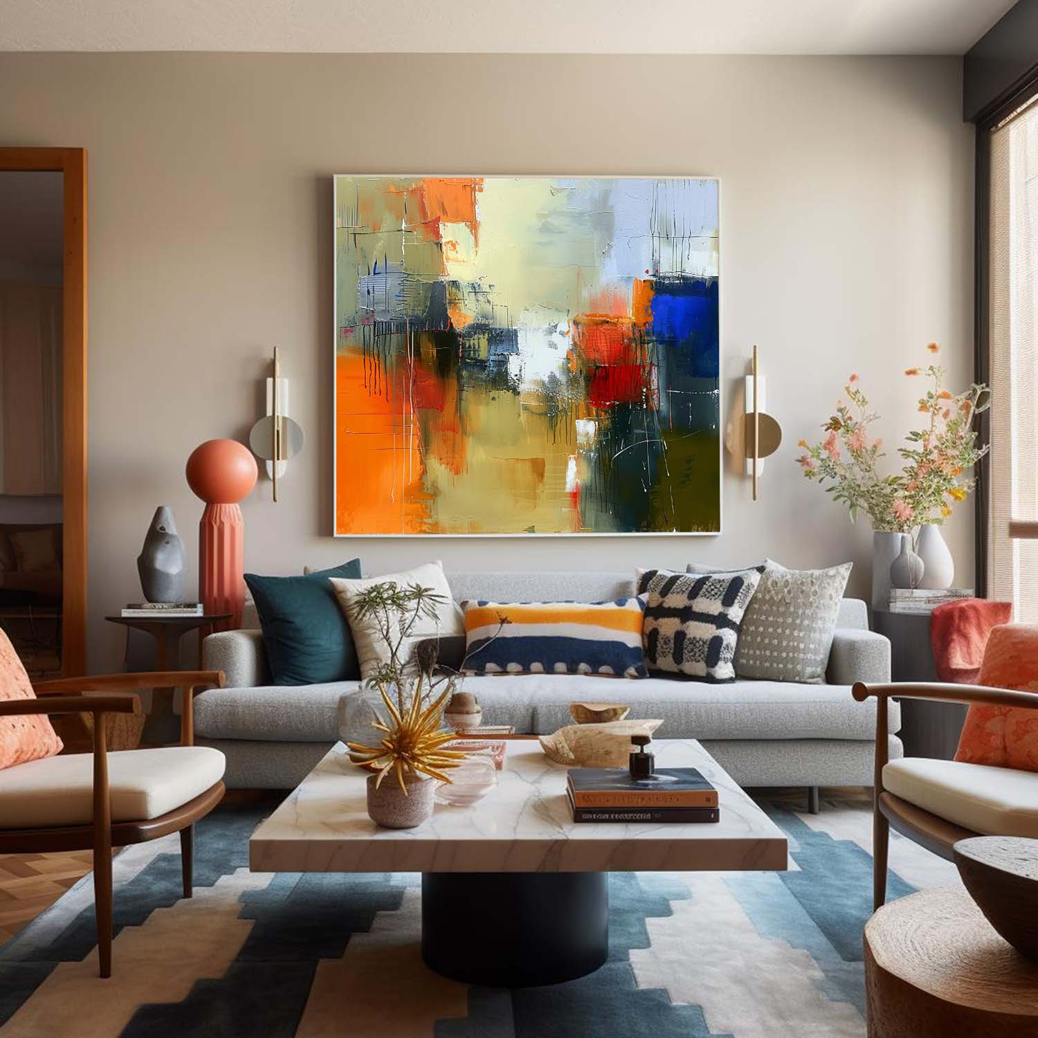 Large Abstract Oil Painting Modern Textured Artwork Warm Coloeful Original Hand-painted Canvas Wall Art