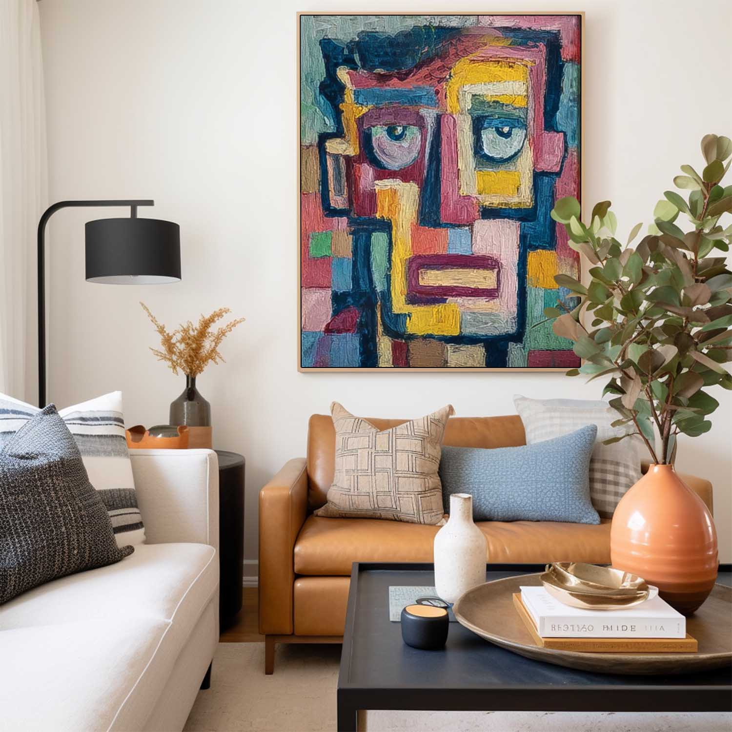 Color Abstract Portrait Oil Painting Canvas Large People Wall Art Original Humor Face Painting