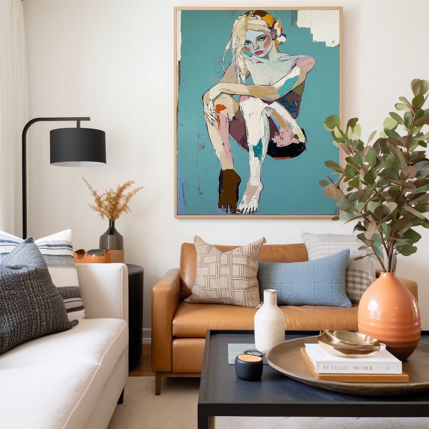 Woman Artwork Large Girl Portrait Painting Abstract Lady Painting Original Wall Art Framed For Living Room