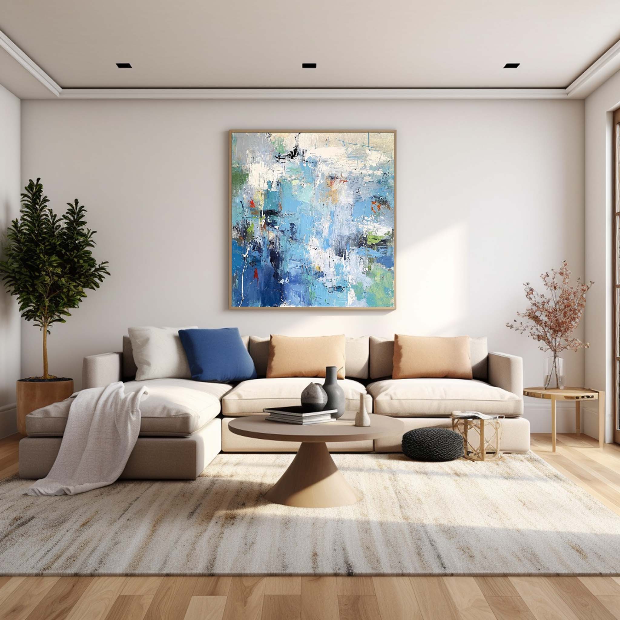 Original Modern Wall Art Square Abstract Texture Oil Painting Blue Large Acrylic Painting On Canvas Home Decor