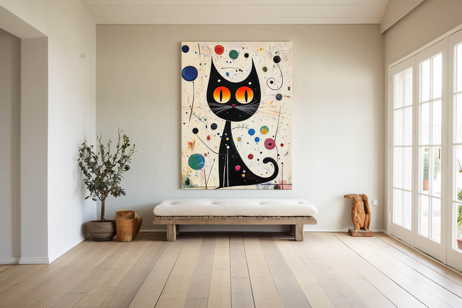 Pop Artwork Joan Miró Style Abstract Cat Acrylic Painting Colorful Modern Cat Oil Painting Home Decor