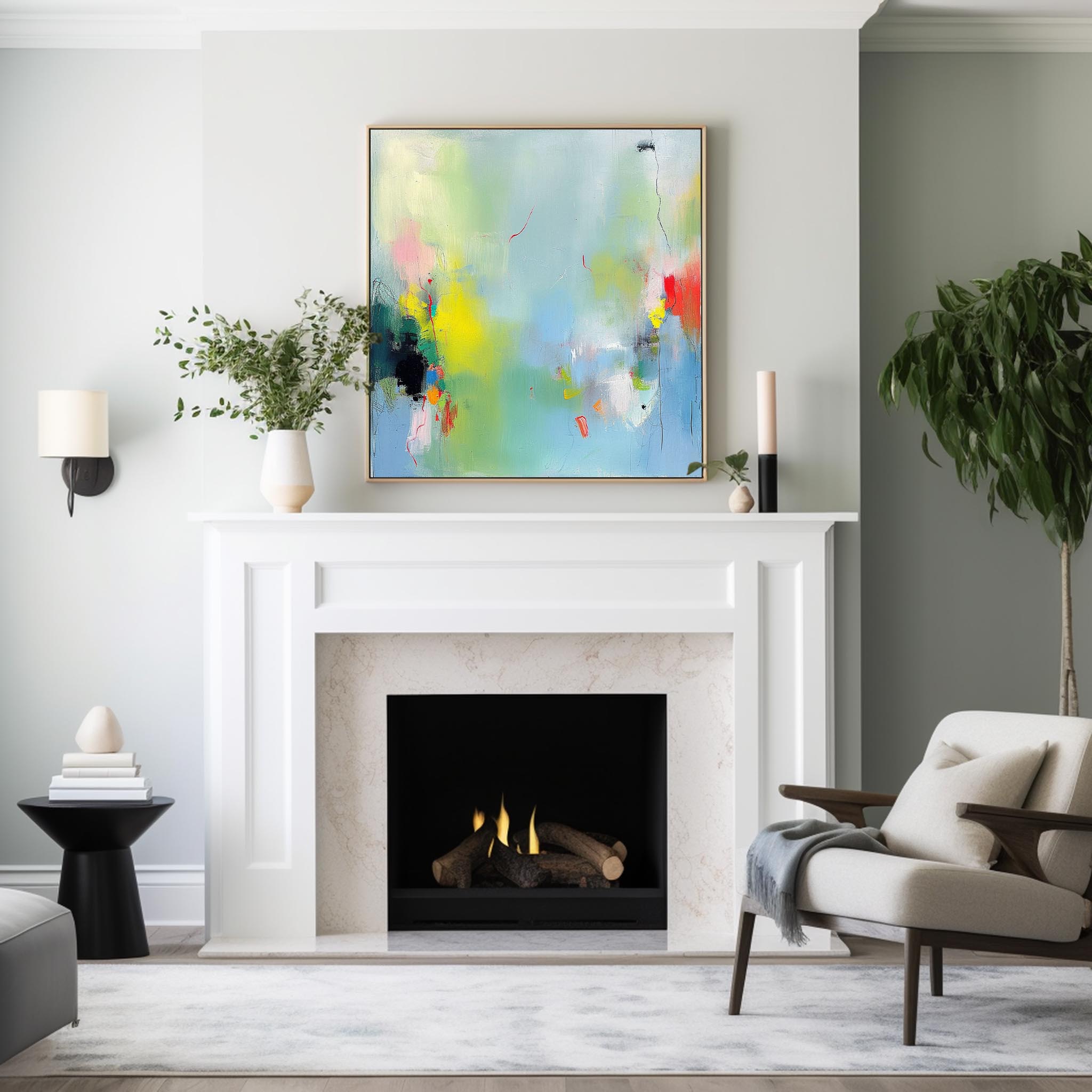 Contemporary Abstract Painting Framed Bright Minimalist Abstract Art Large Acrylic Abstract Canvas Wall art