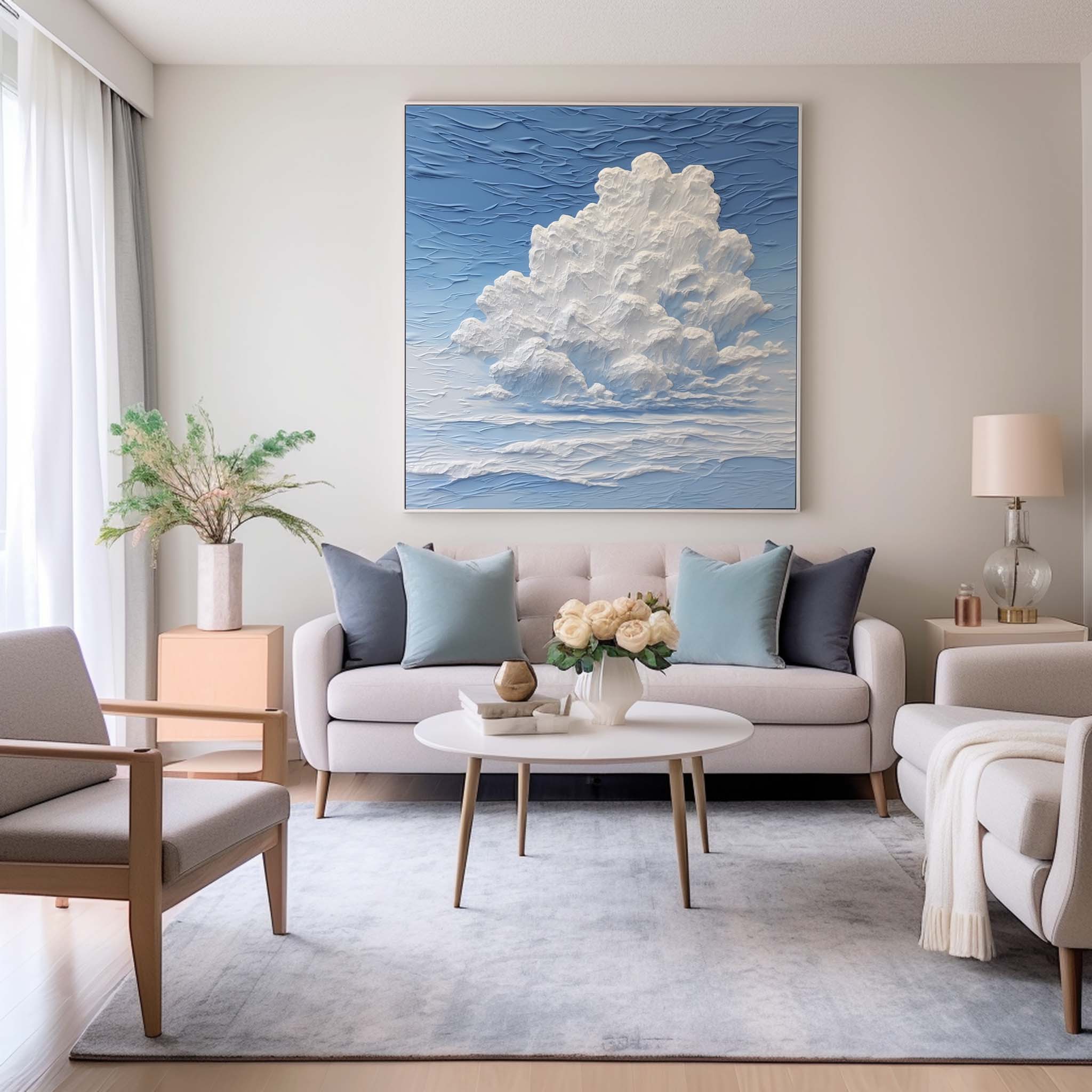 Large Wall Art Modern Sky White Clouds Oil Painting Abstract Texture Acrylic Painting Home Decoration