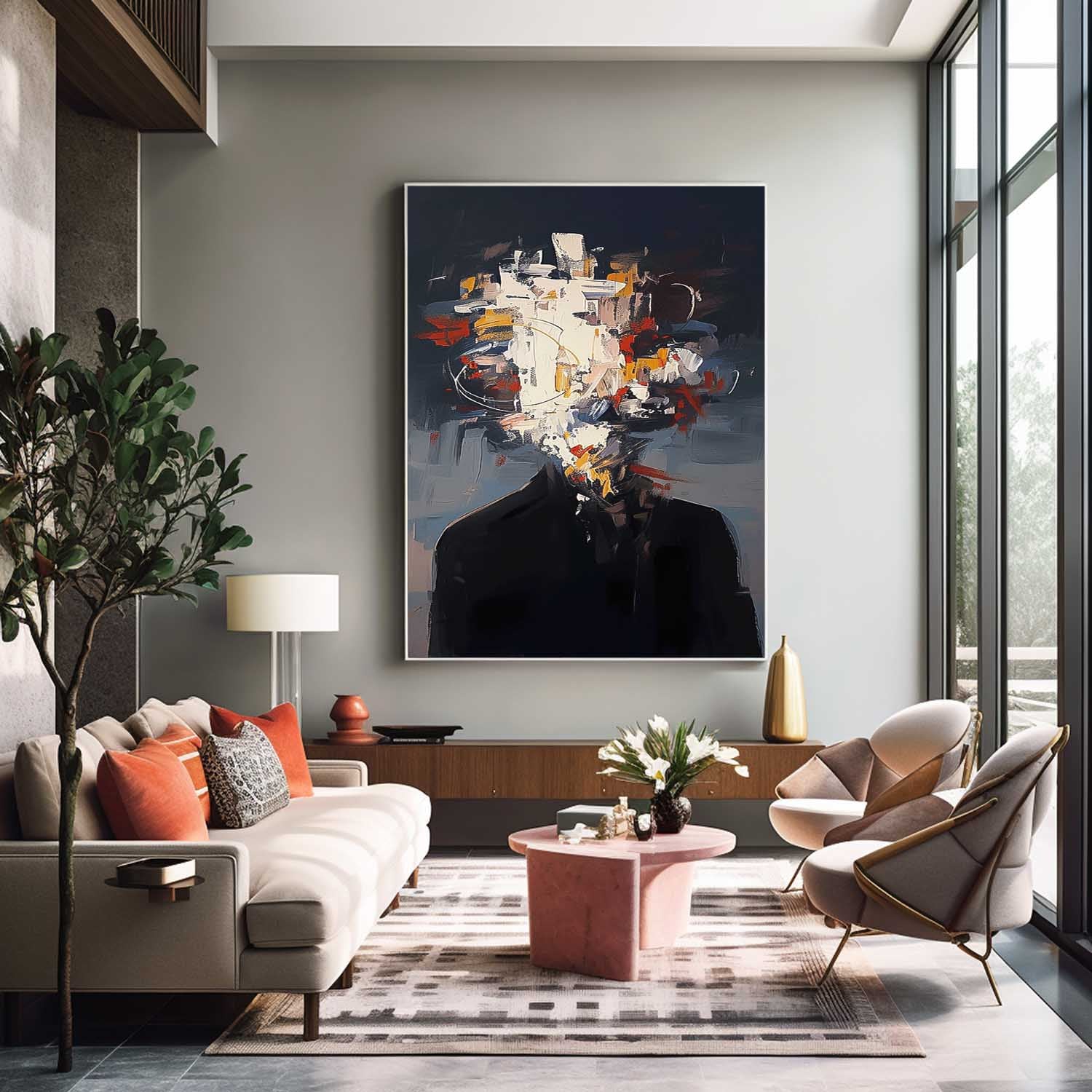 Black Series Large Portrait Painting Original Wall Art Abstract Faceless Artwork For Living Room