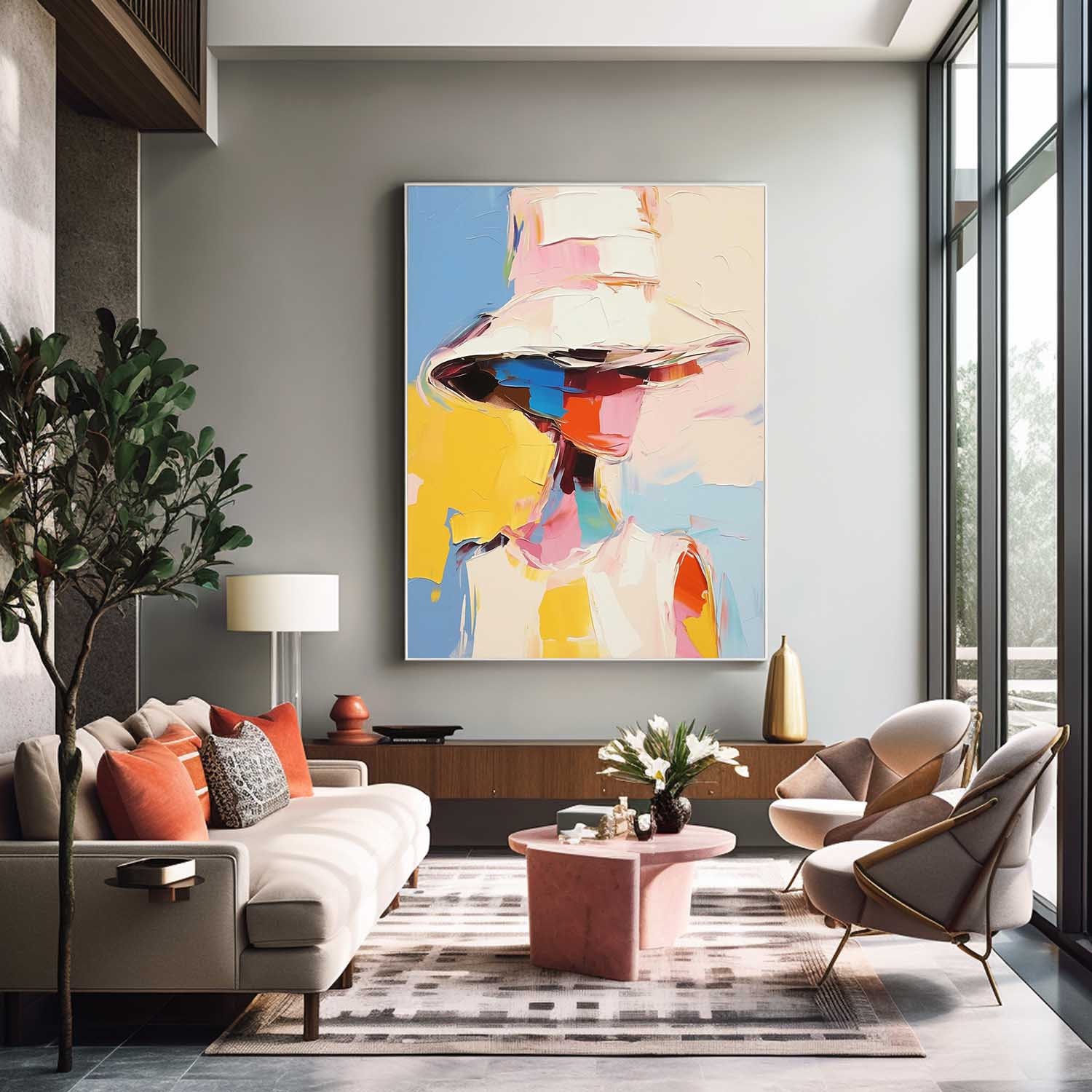 Bright Colors Texture Portrait Large Face Figurative Wall Art Original Painting Canvas For Living Room
