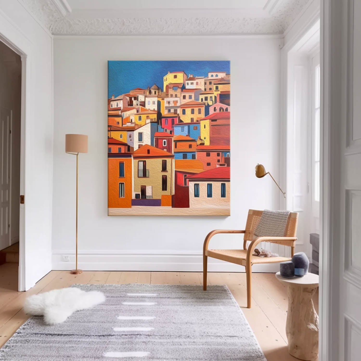 Original Architecture Wall Art Large Realism Acrylic painting Modern Colorful House Oil Painting Home Decor