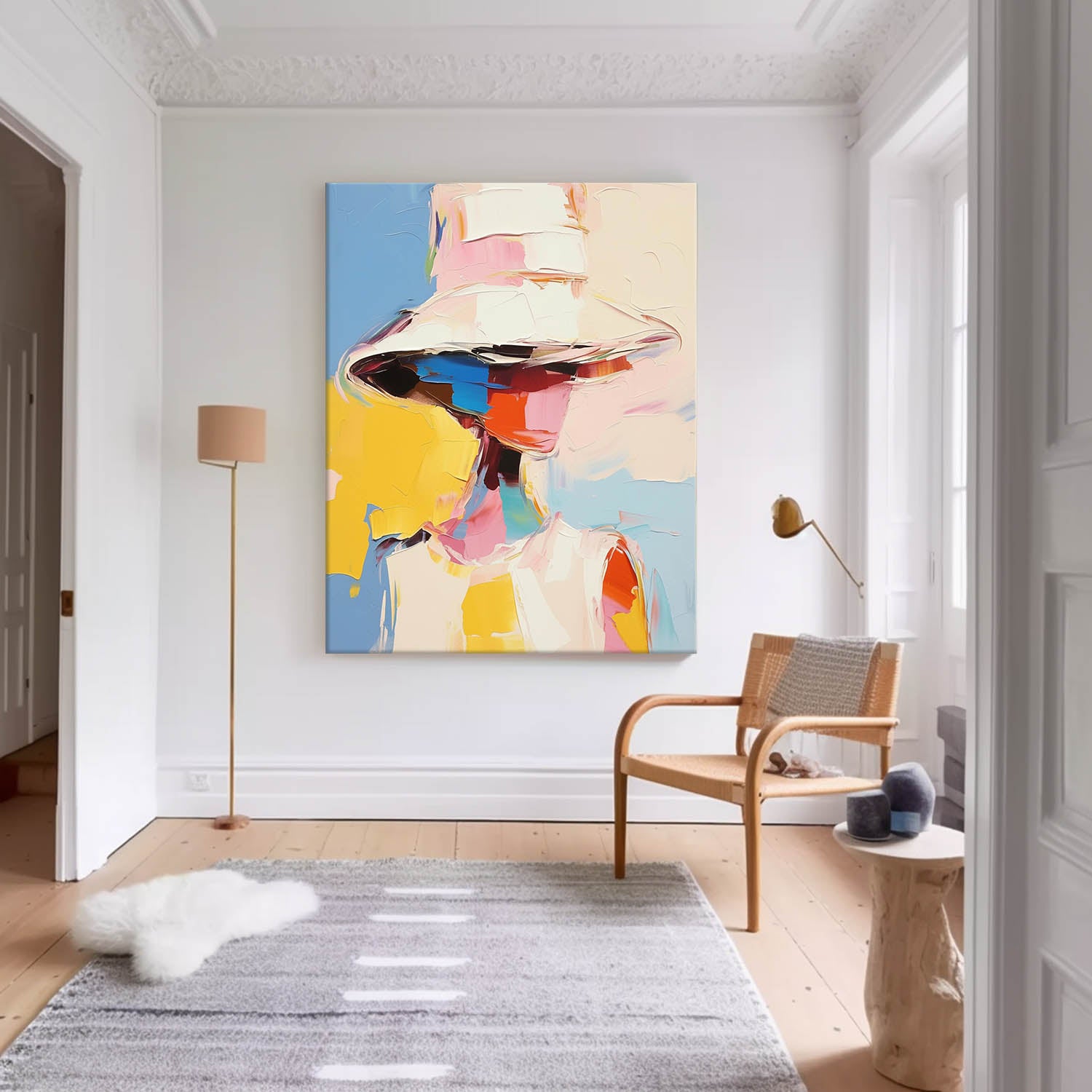 Bright Colors Texture Portrait Large Face Figurative Wall Art Original Painting Canvas For Living Room