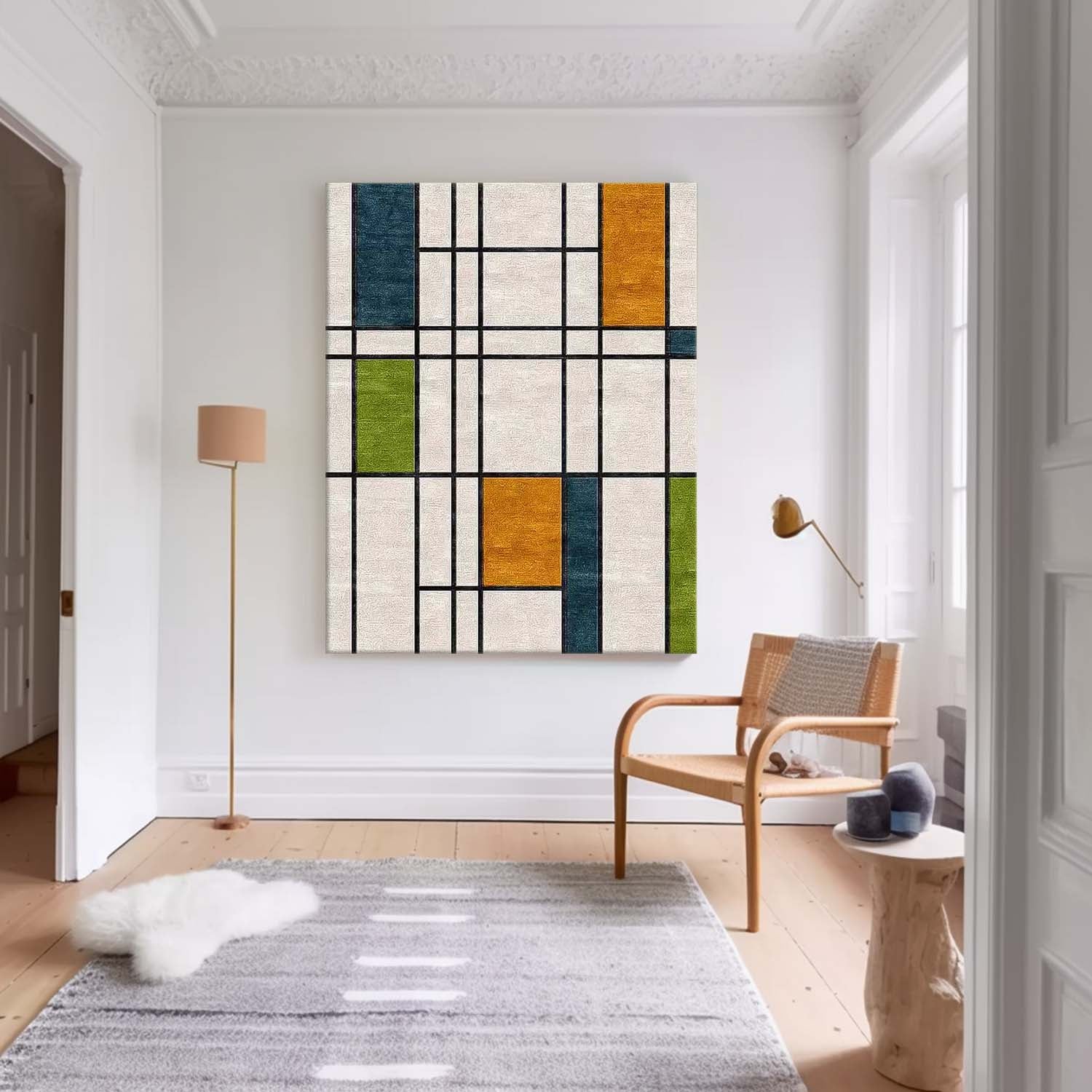 Original Abstract Oil Painting On Canvas Geometric Color Blocks Modern Wall Art Large Acrylic Painting Framed