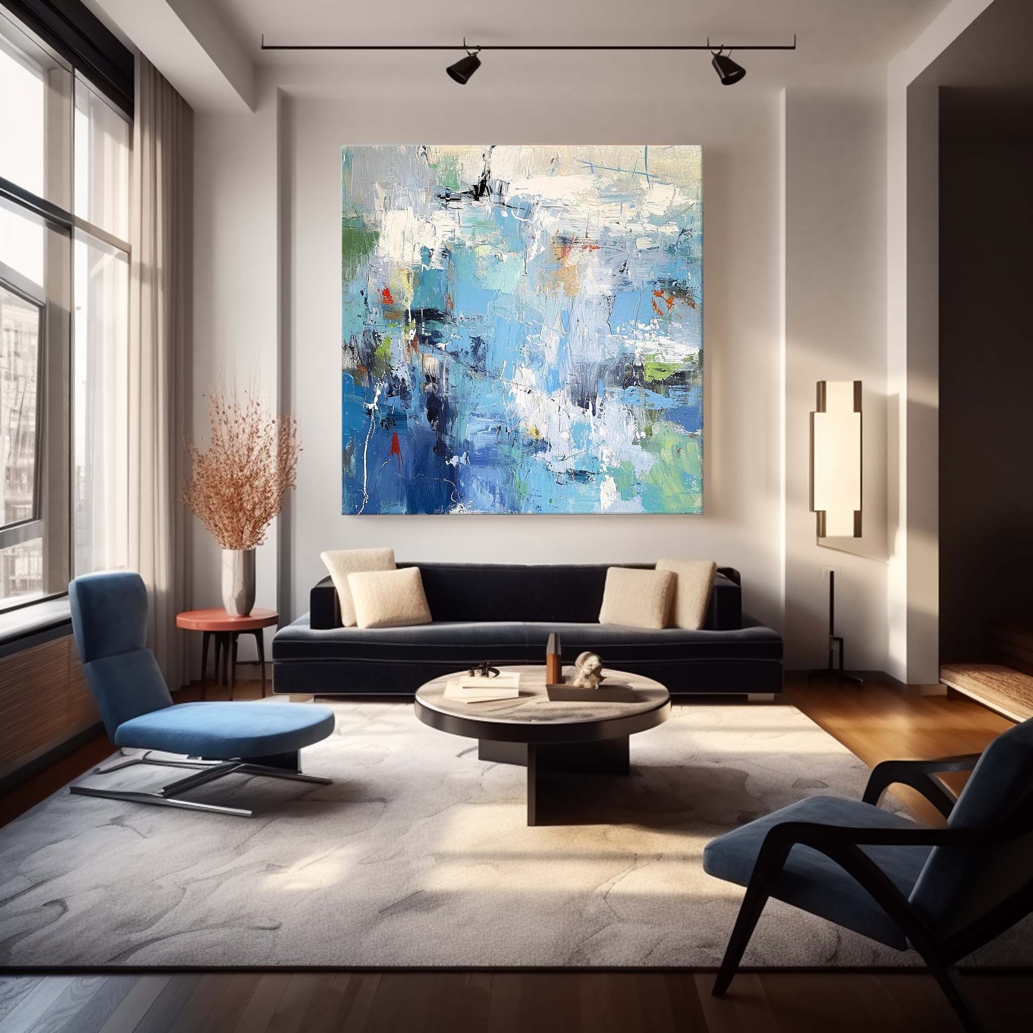 Original Modern Wall Art Square Abstract Texture Oil Painting Blue Large Acrylic Painting On Canvas Home Decor