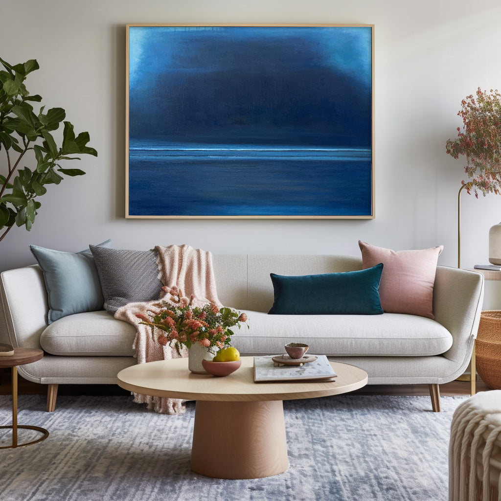 Original Blue Minimalist Abstract Acrylic Painting Large Wall Art Modern Texture Abstract Oil Painting Home Decor