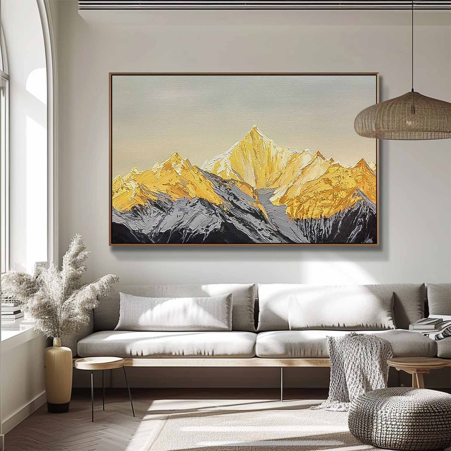 Modern Abstract Gold Mountain Oil Painting On Canvas Large Original Mountain Wall Art For Living Room