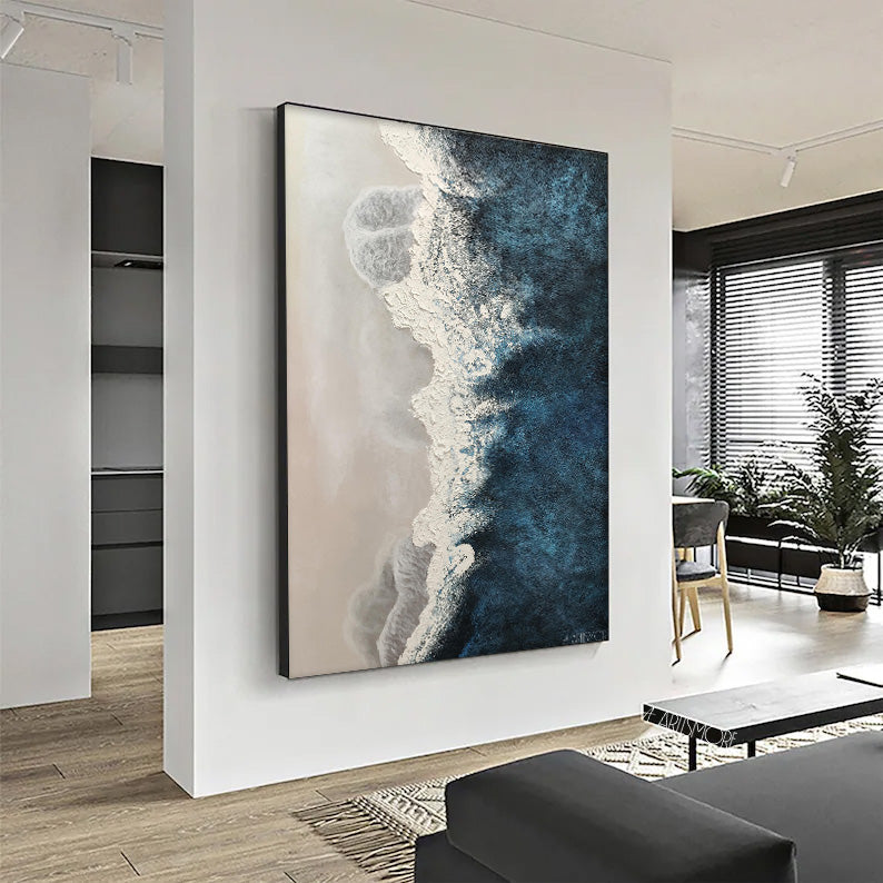 Blue Texture Ocean Abstract Oil Painting Large Ocean Original Painting On Canvas Modern Wall Art Living Room Decor