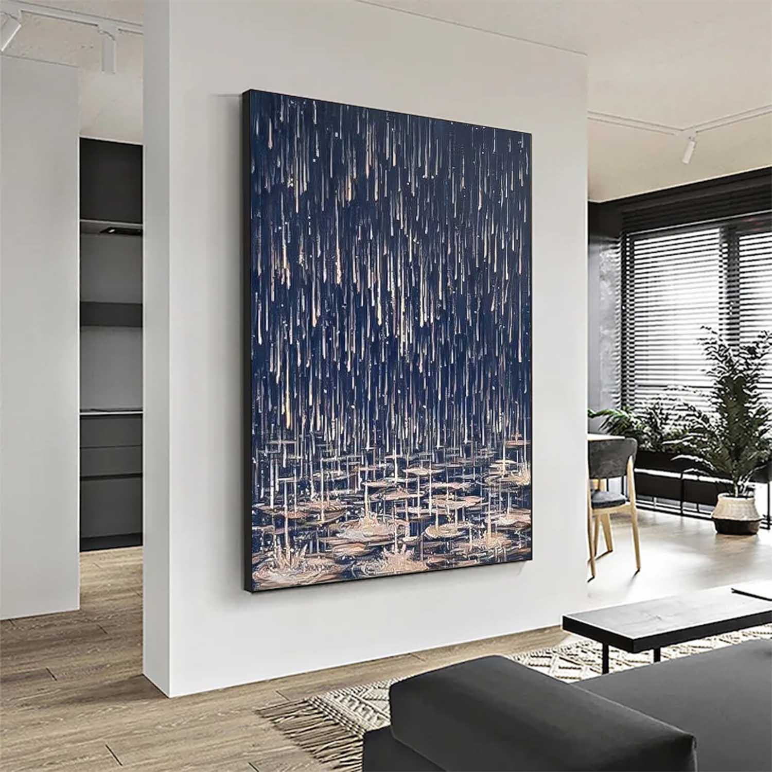 Realism Rain Abstract Wall Art Large Contemporary Raindrop Abstract Landscape Acrylic Painting On Canvas
