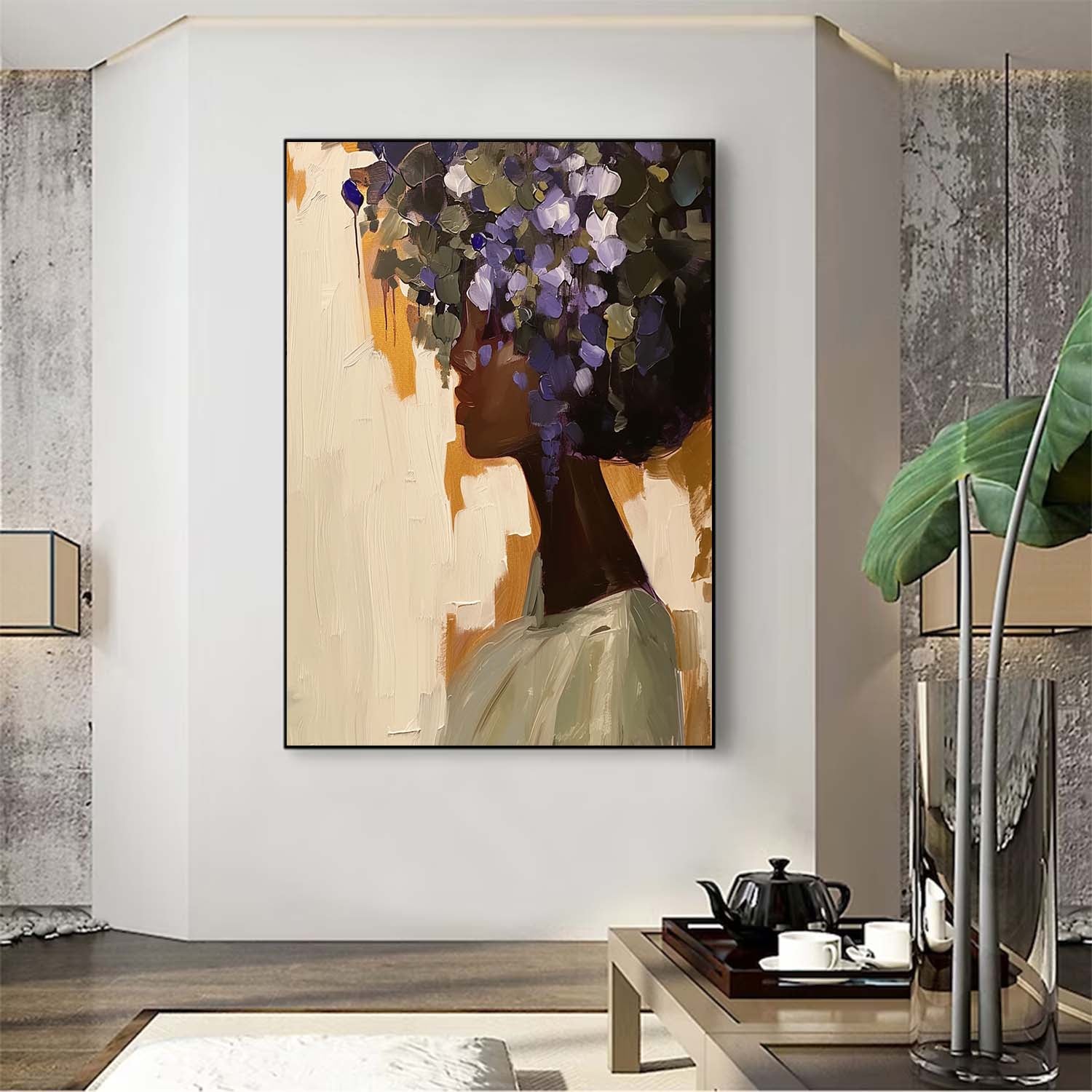 Contemporary Black Female And Flower Wall Art African American Woman Painting Black Girl Flower Art