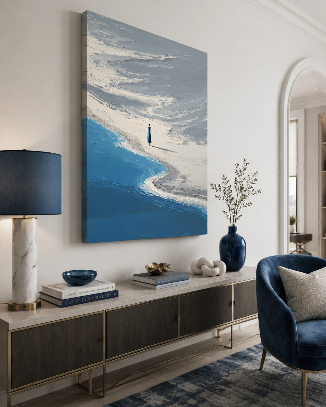 Modern Abstract Seascape Oil Painting With Figure For Living Room Decor