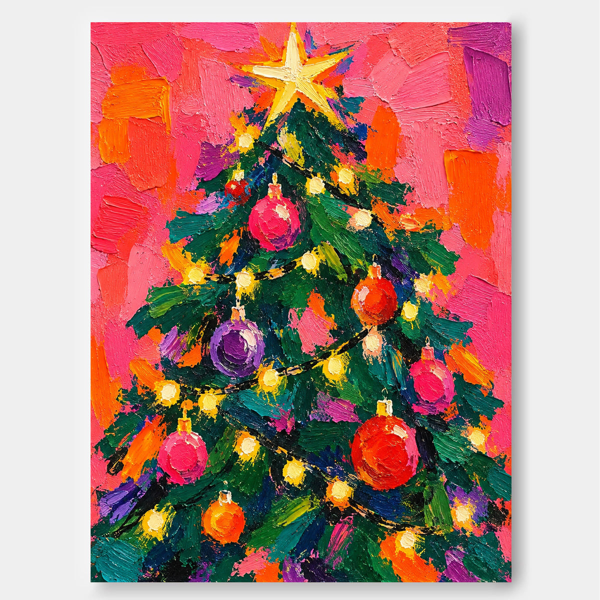 Abstract Christmas Tree Painting Hand-Painted Modern Holiday Wall Art With Star