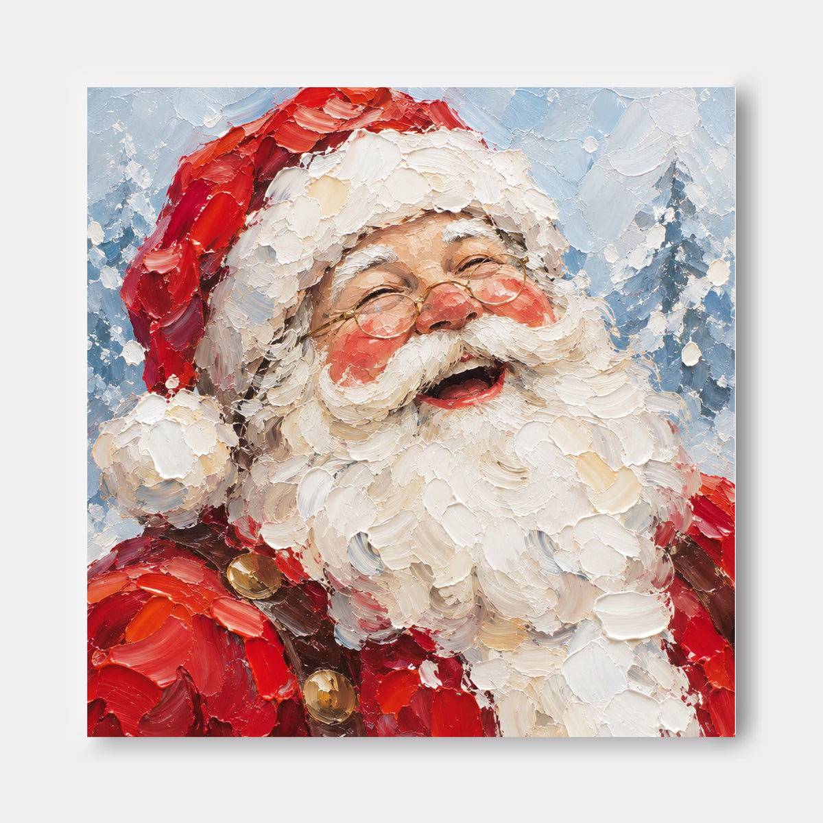 Hand-Painted Laughing Santa Portrait With Textured Red And Blue Canvas Art