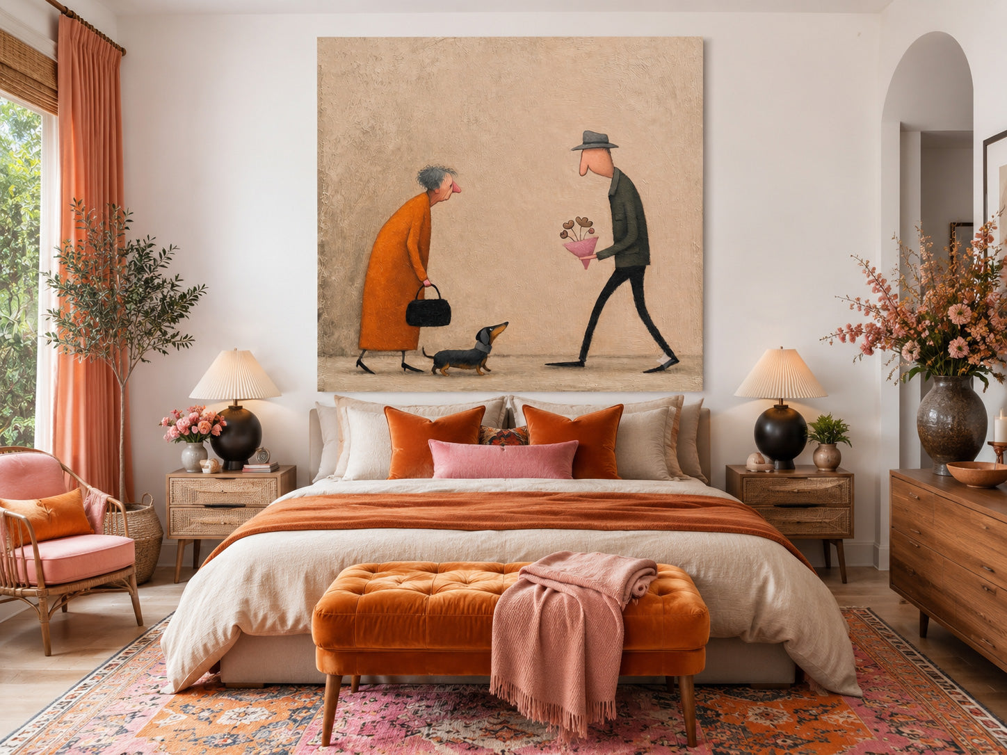 Whimsical Figurative Art Print Romantic Scene With Dachshund