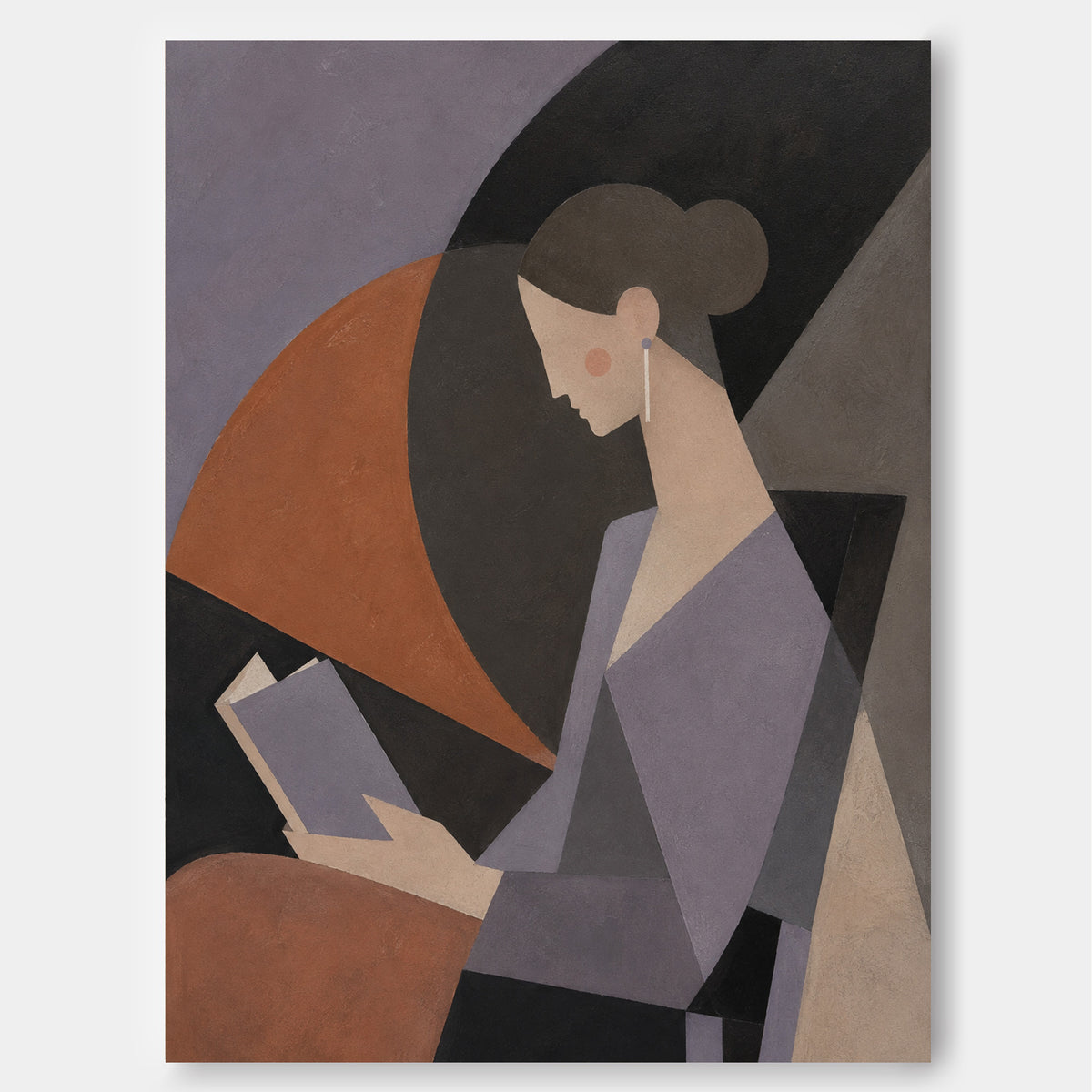Abstract Cubist Style Painting Of A Woman In Quiet Contemplation Original Art
