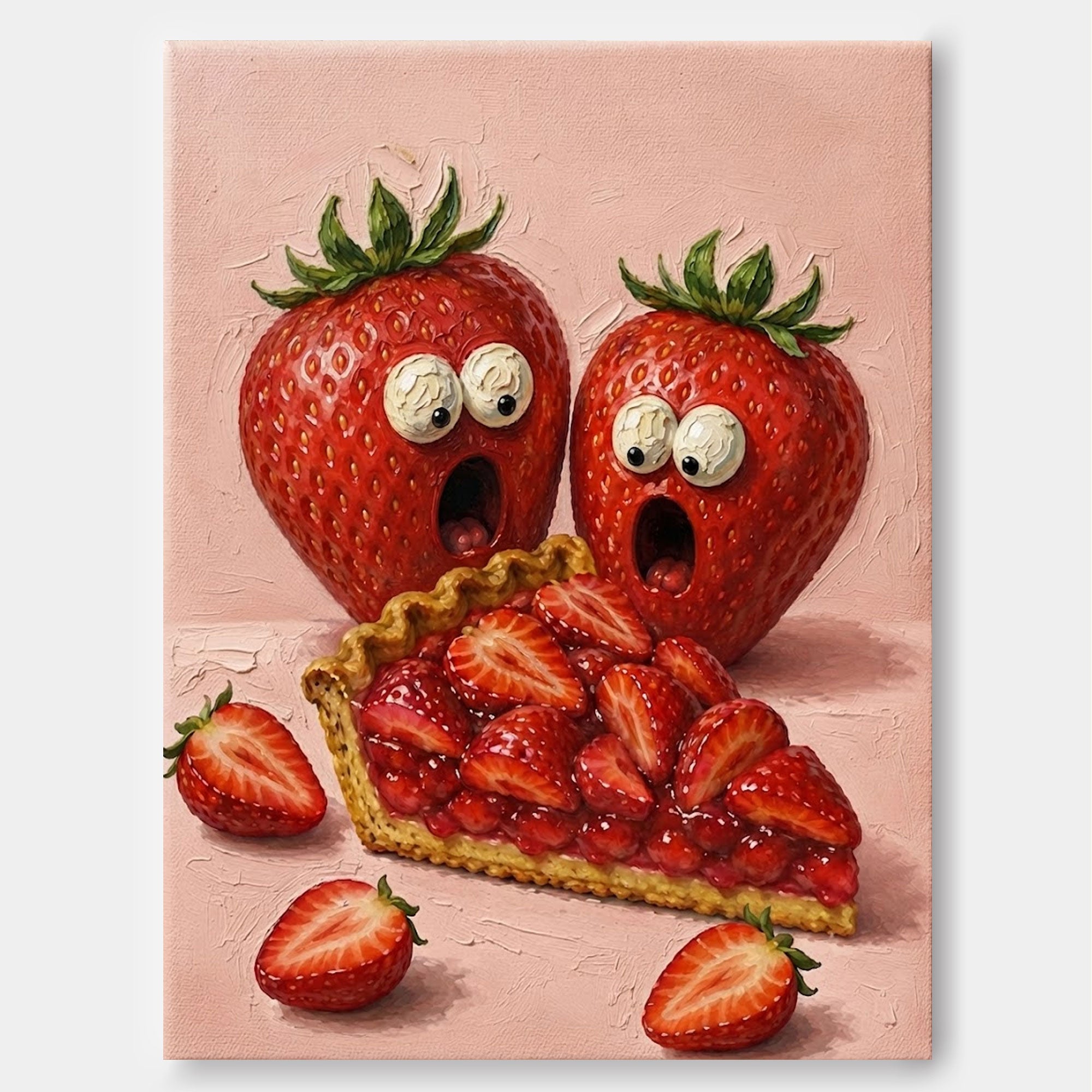 Funny Red And Pink Fruit Art Canvas Print For Playful Home Decoration