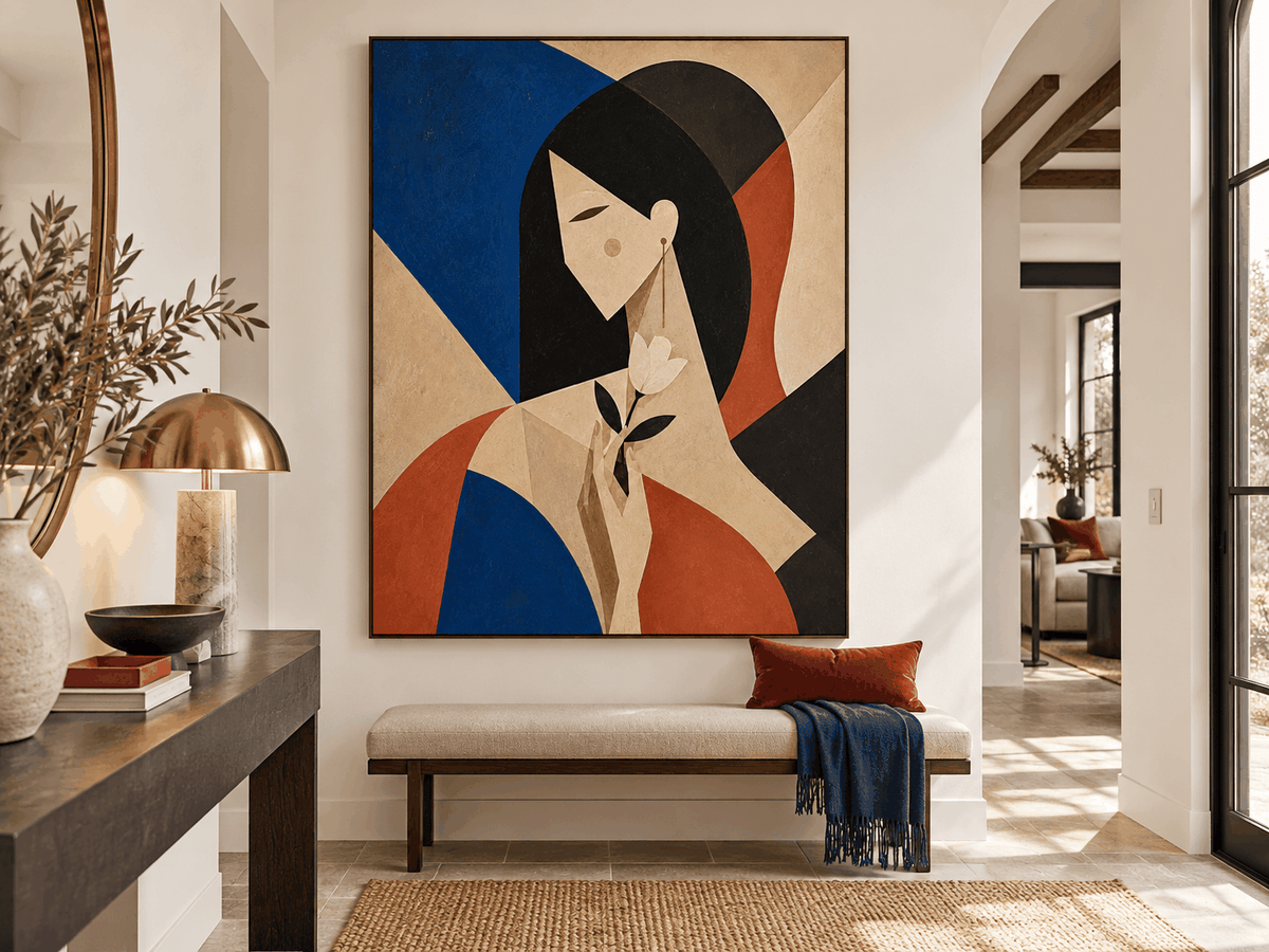 Modern Geometric Romantic Art Print With Royal Blue And Brick Red