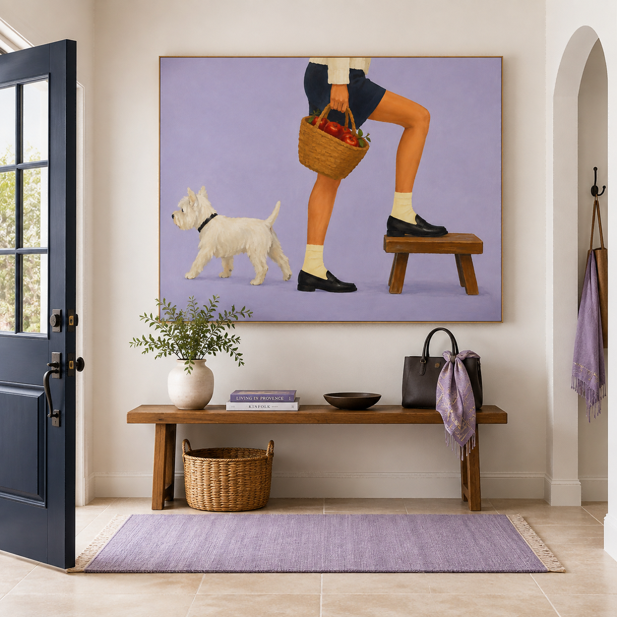 Minimalist Daily Life Oil Painting Style Canvas Art For Cozy Home Decor Modern Living Room Wall Art With Purple Background And Animal Theme Canvas