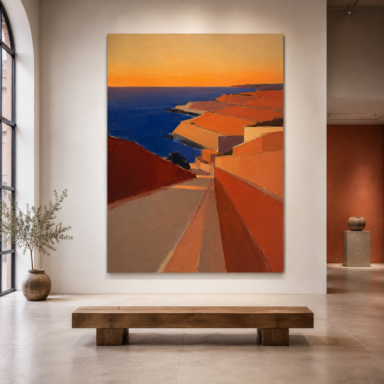 Contemporary Abstract Sea View Painting With Refined Texture For Luxury Interiors