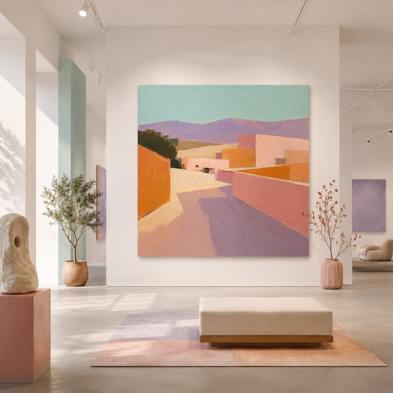 Modern Abstract Town Painting With Warm Tones For Contemporary Home Decor